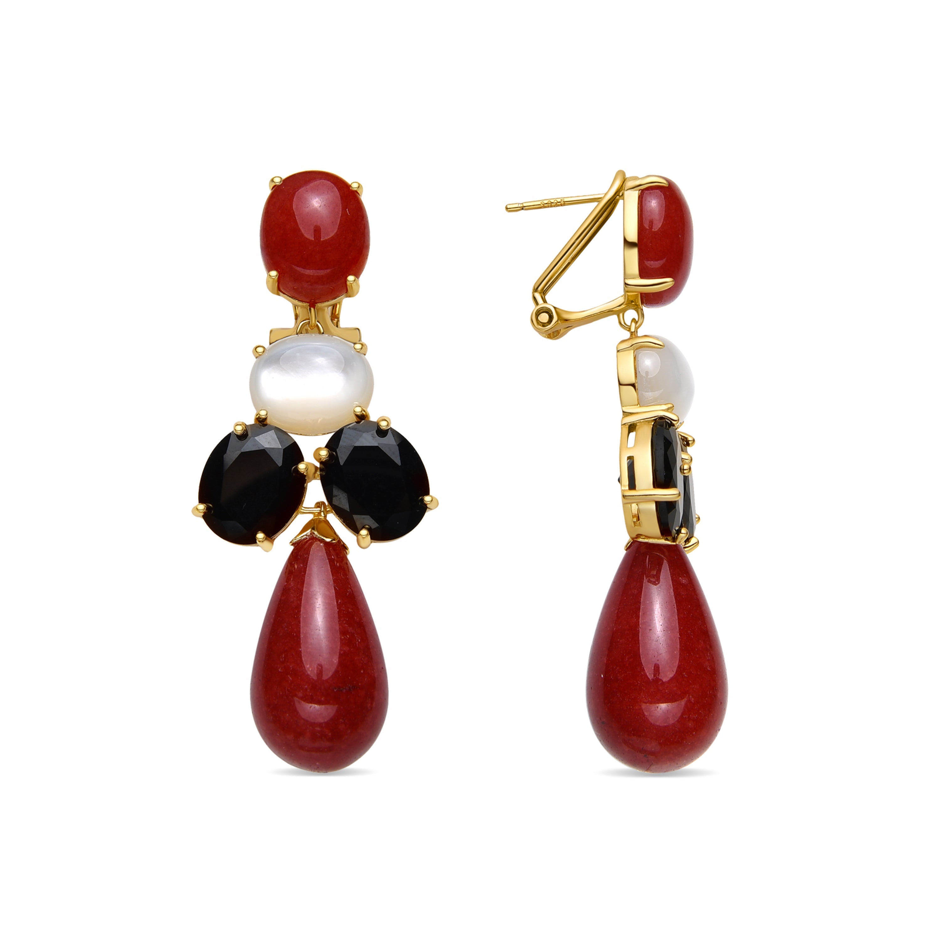 925 Sterling Silver and Coral Earrings in 18k Yellow Gold Finish - Dumi