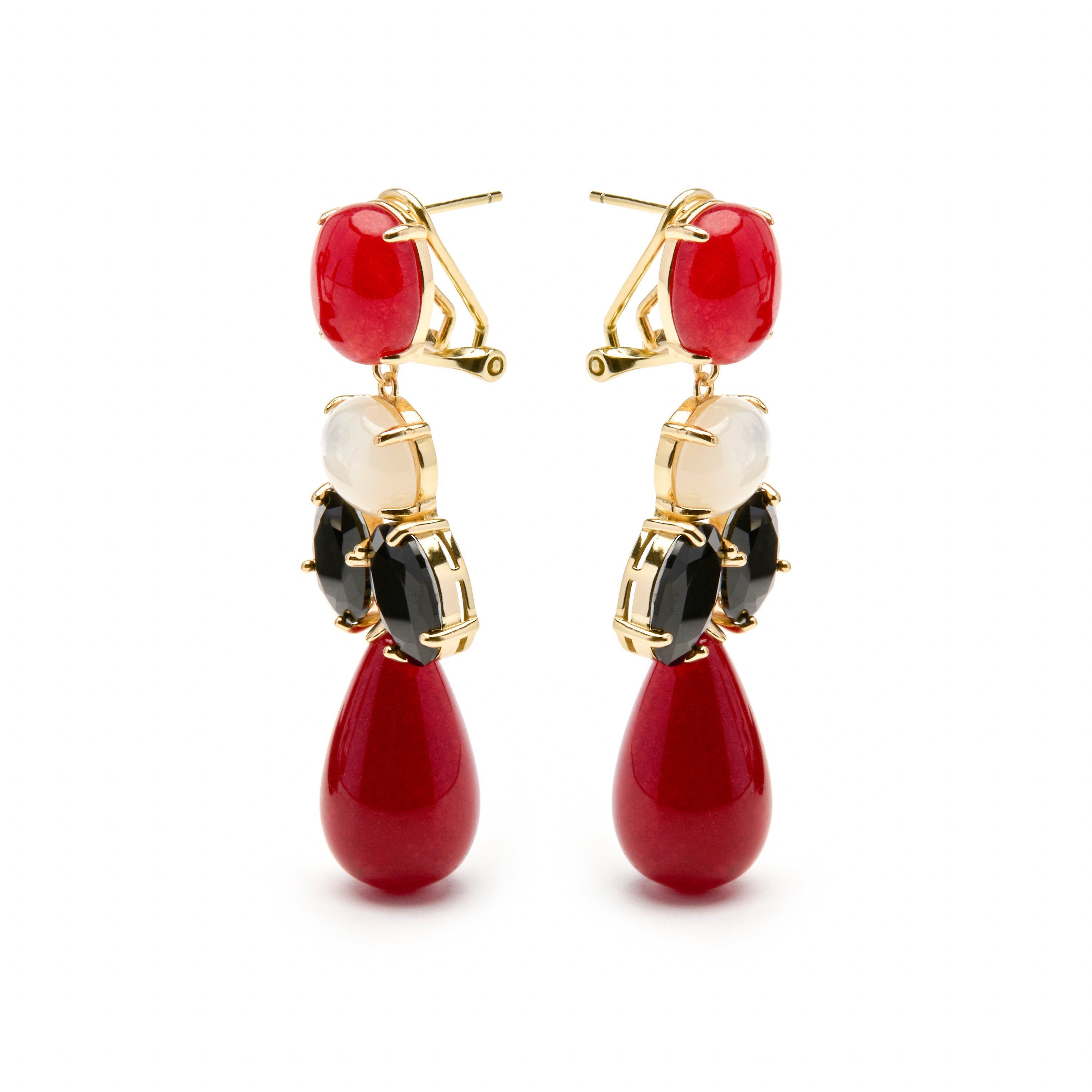 Pendientes de Plata de Ley 925 y Coral acabado oro amarillo de 18k - Dumi