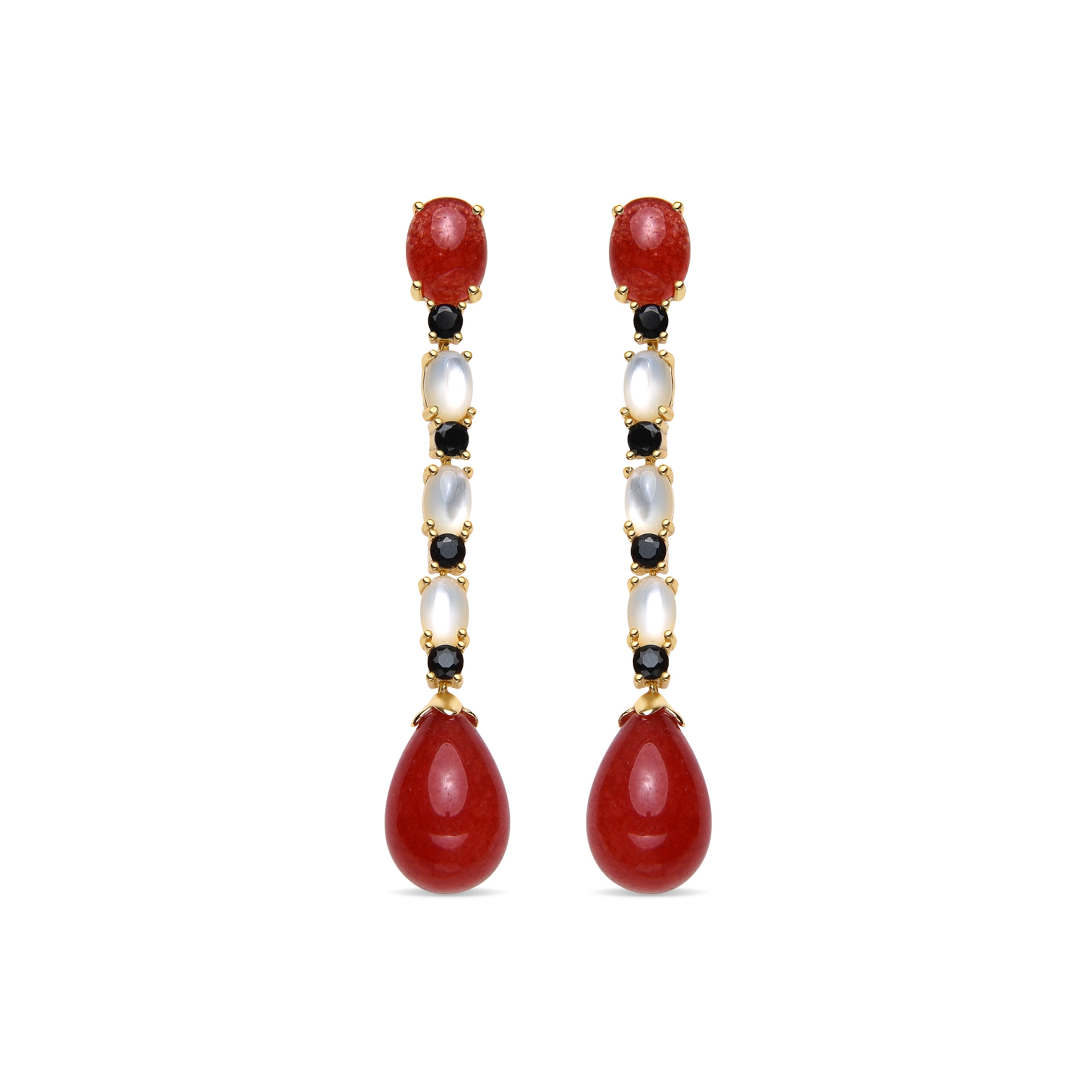925 Sterling Silver and Coral Earrings in 18k Yellow Gold Finish - Kavi