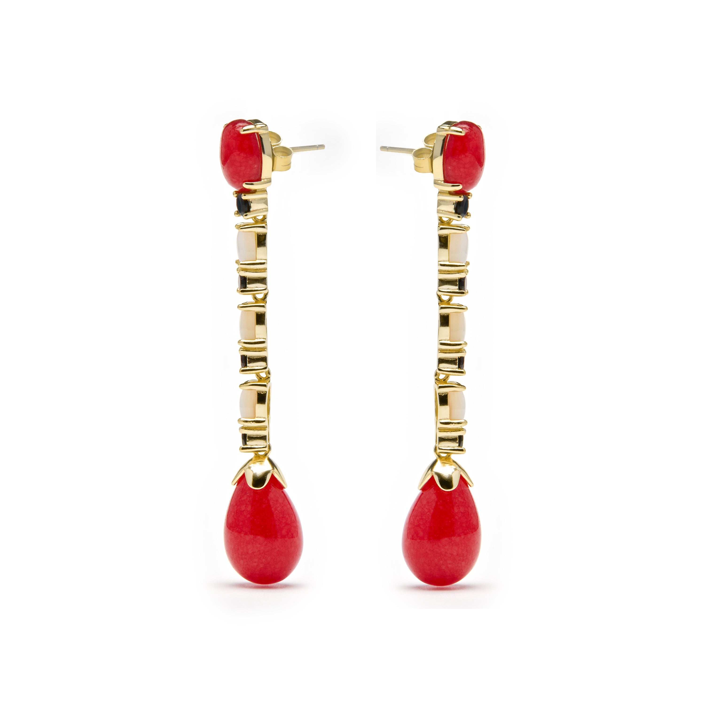 Brincos em Prata 925 e Coral com acabamento em ouro amarelo 18k - Kavi