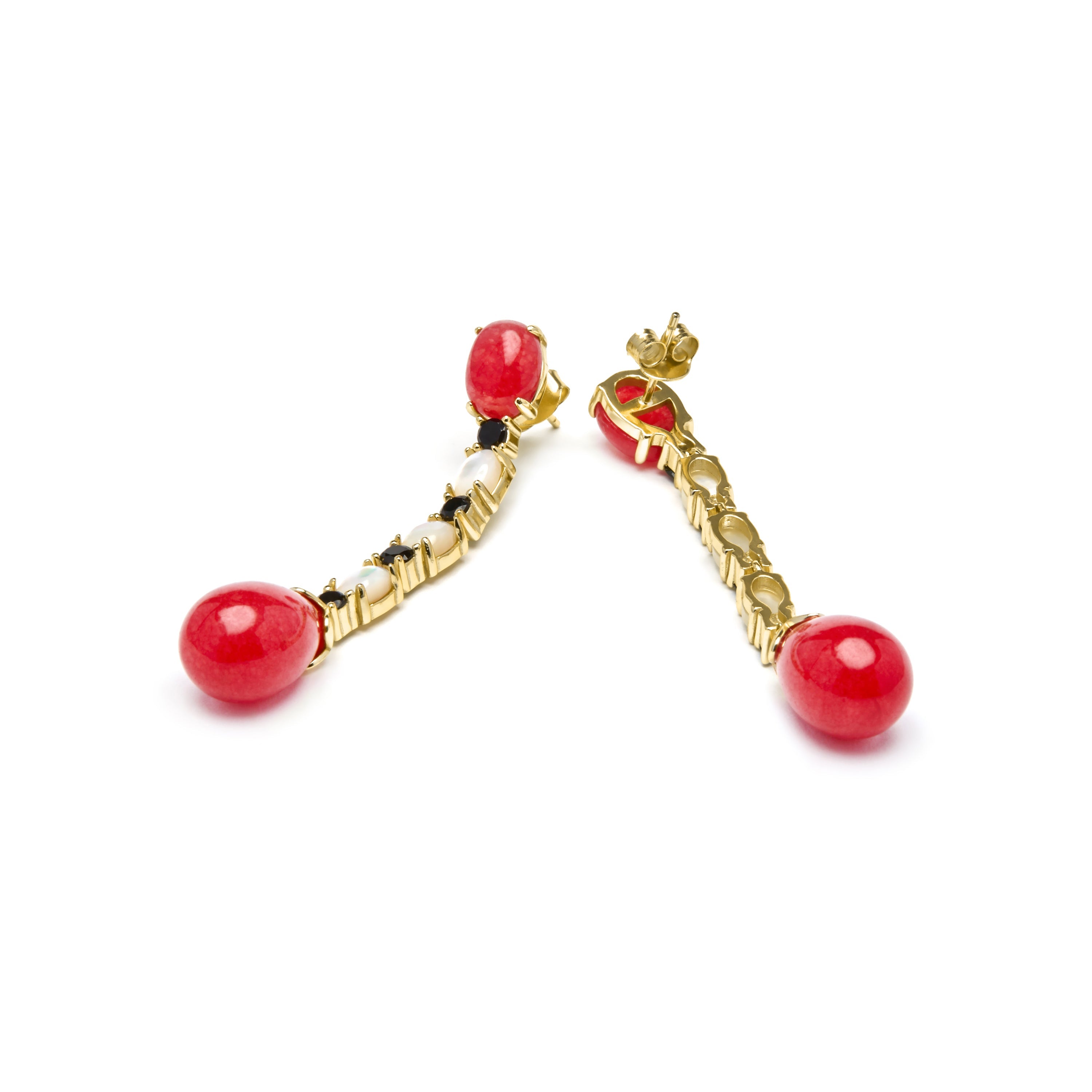 Brincos em Prata 925 e Coral com acabamento em ouro amarelo 18k - Kavi