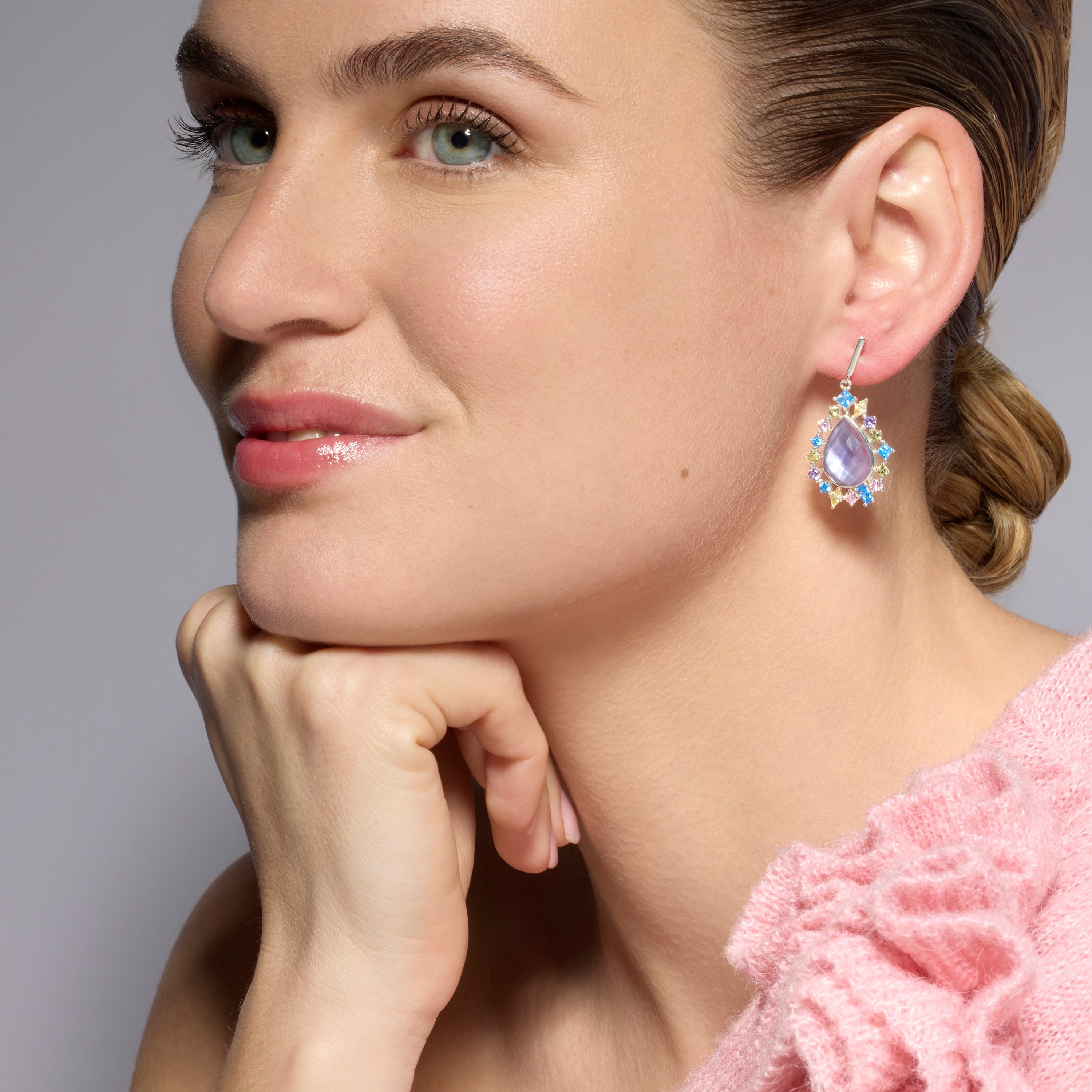 925 Sterling Silver and Multicolor Zirconia Earrings with Rhodium Finish - Shigua