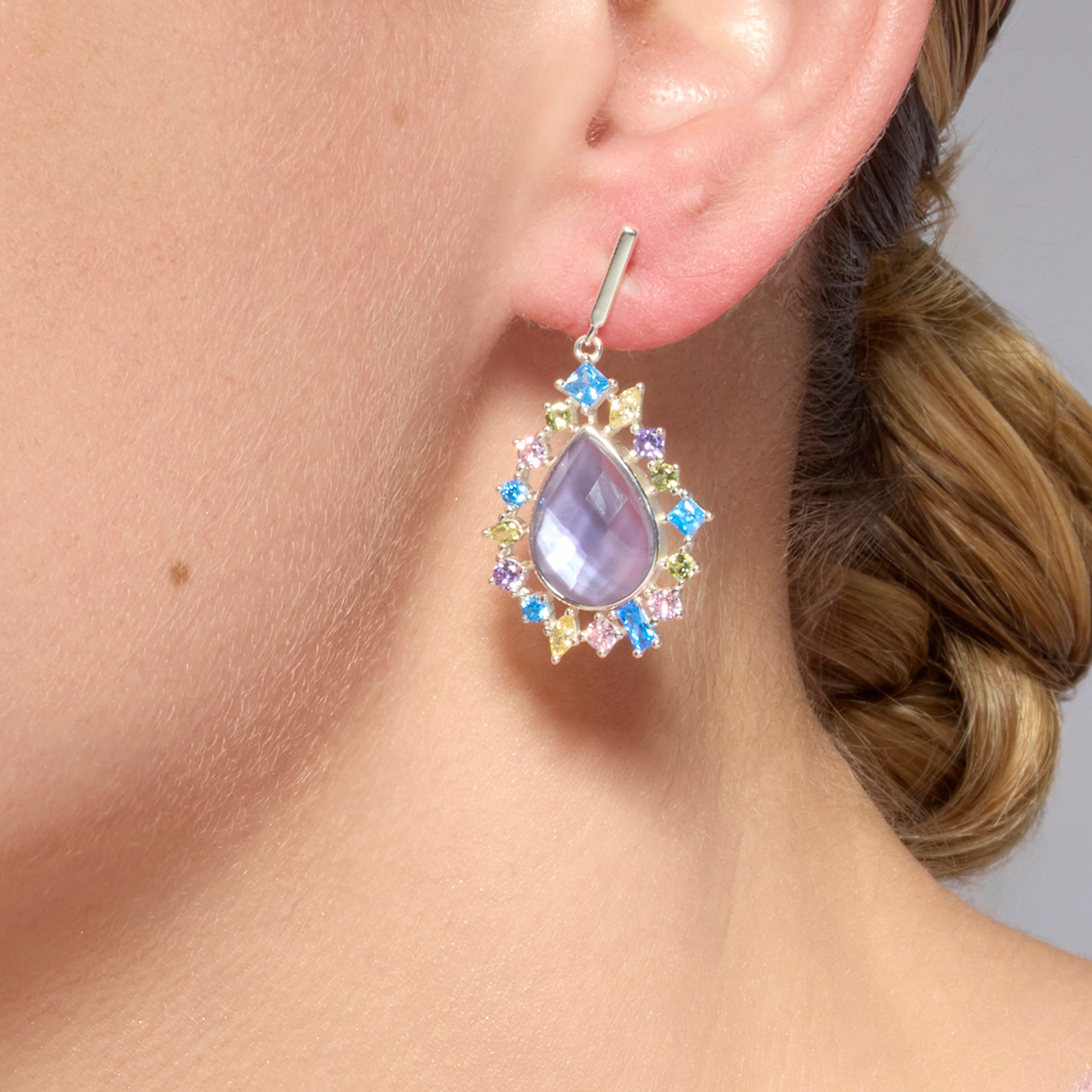 925 Sterling Silver and Multicolor Zirconia Earrings with Rhodium Finish - Shigua