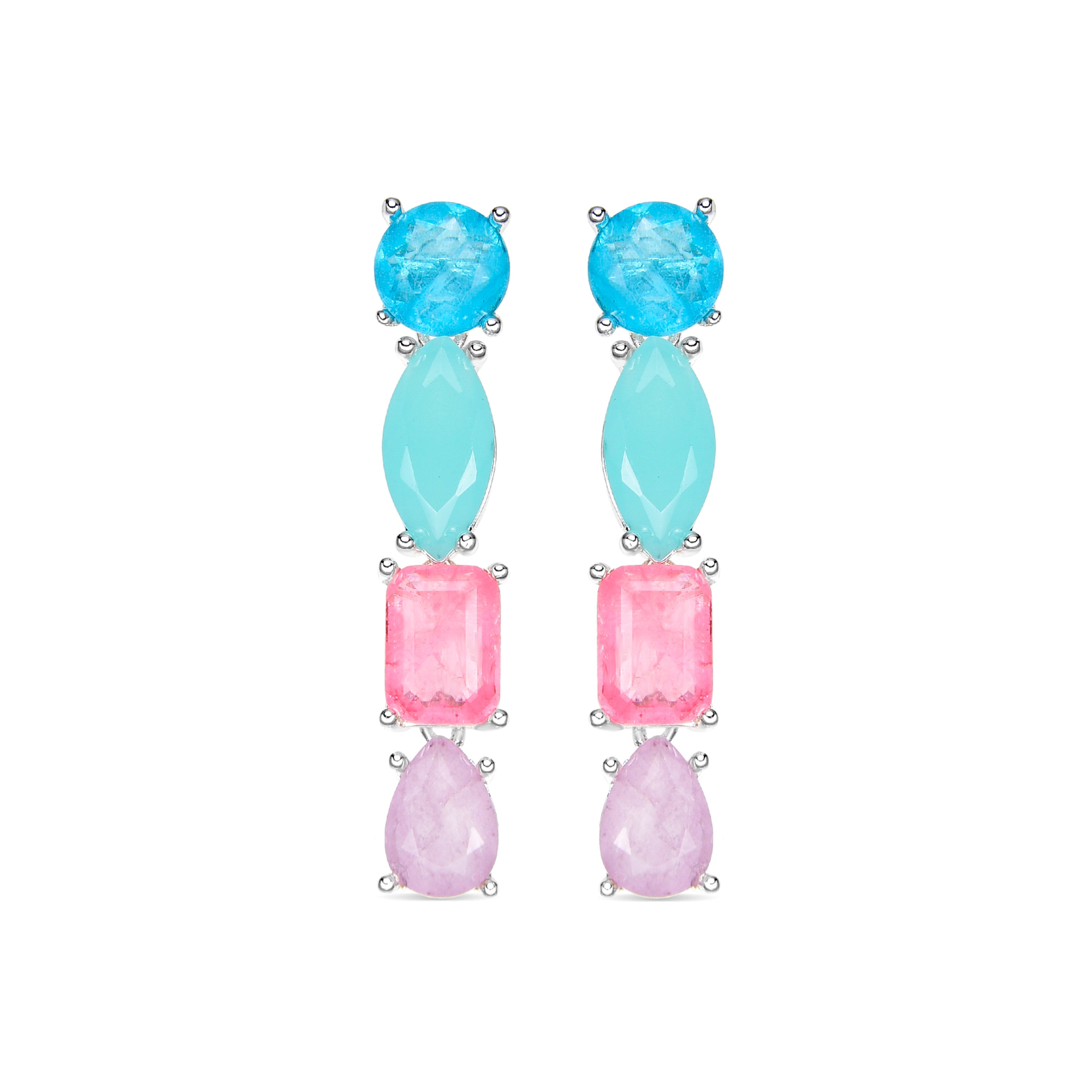 Pendientes de Plata de Ley 925 y Cuarzo Hidrotermal Multicolor acabado rodio - Larec