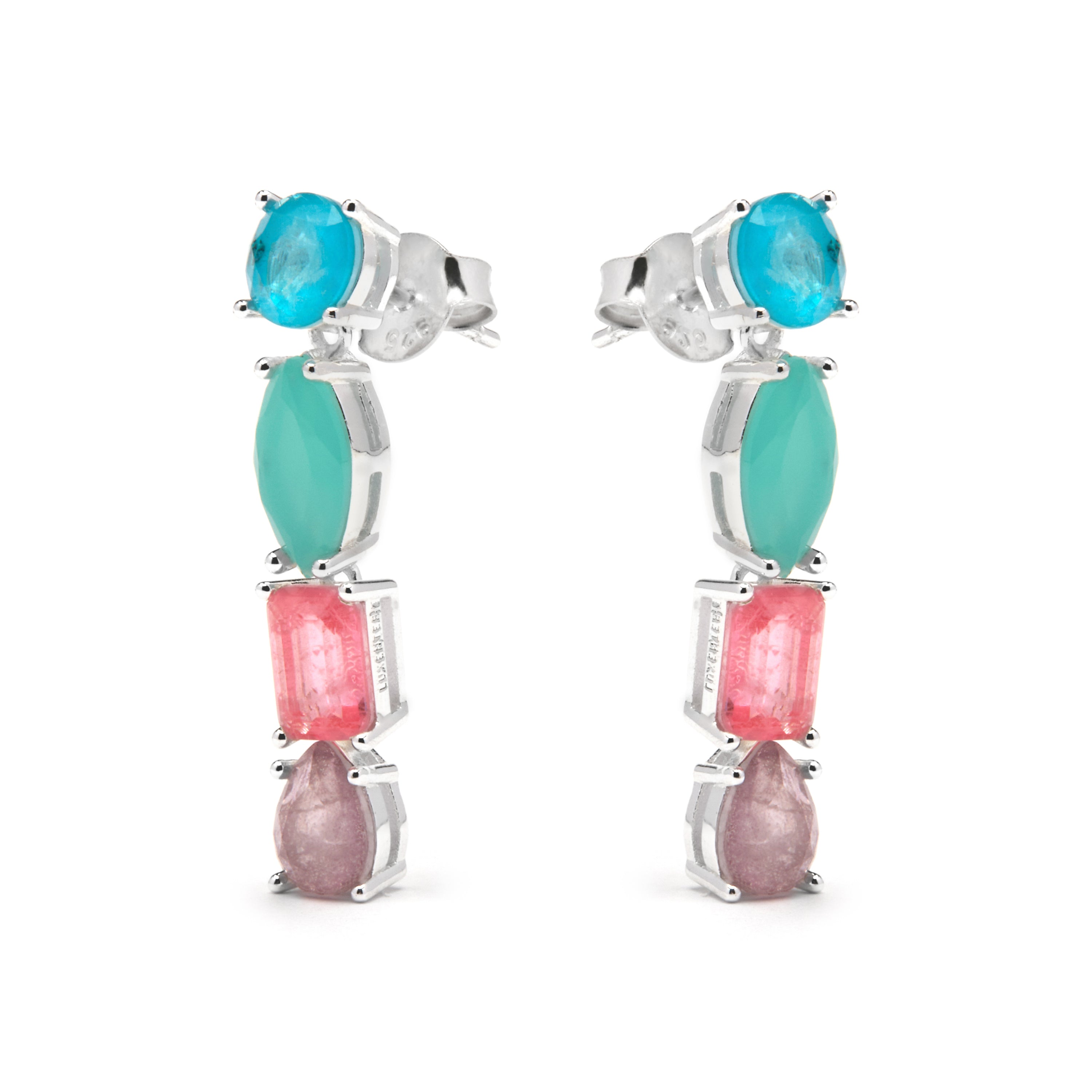 Pendientes de Plata de Ley 925 y Cuarzo Hidrotermal Multicolor acabado rodio - Larec