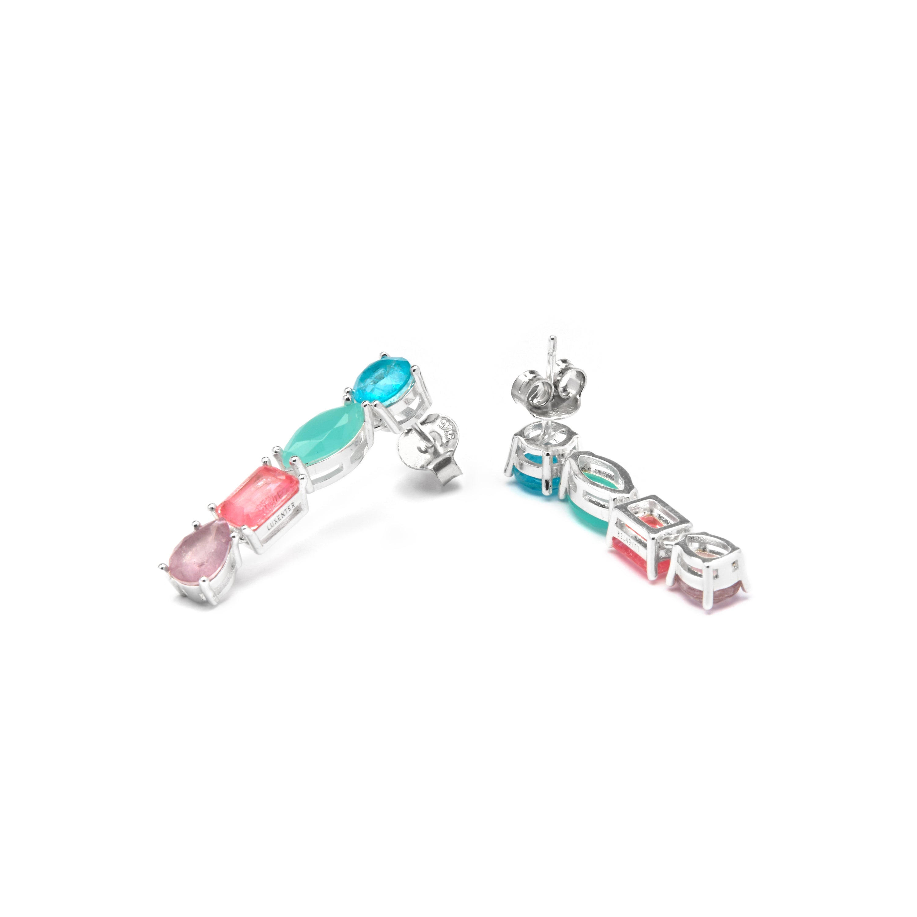 Pendientes de Plata de Ley 925 y Cuarzo Hidrotermal Multicolor acabado rodio - Larec