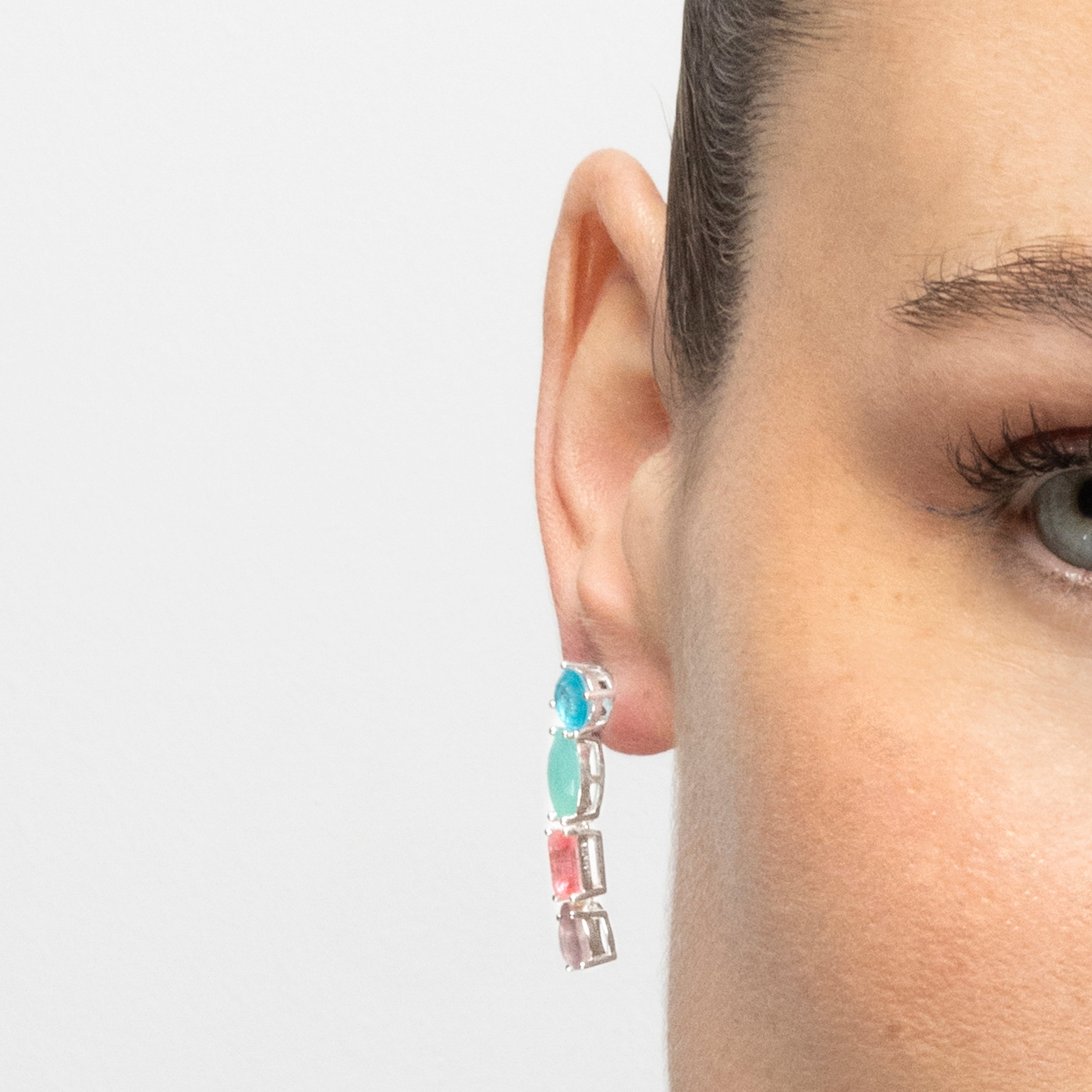 Pendientes de Plata de Ley 925 y Cuarzo Hidrotermal Multicolor acabado rodio - Larec