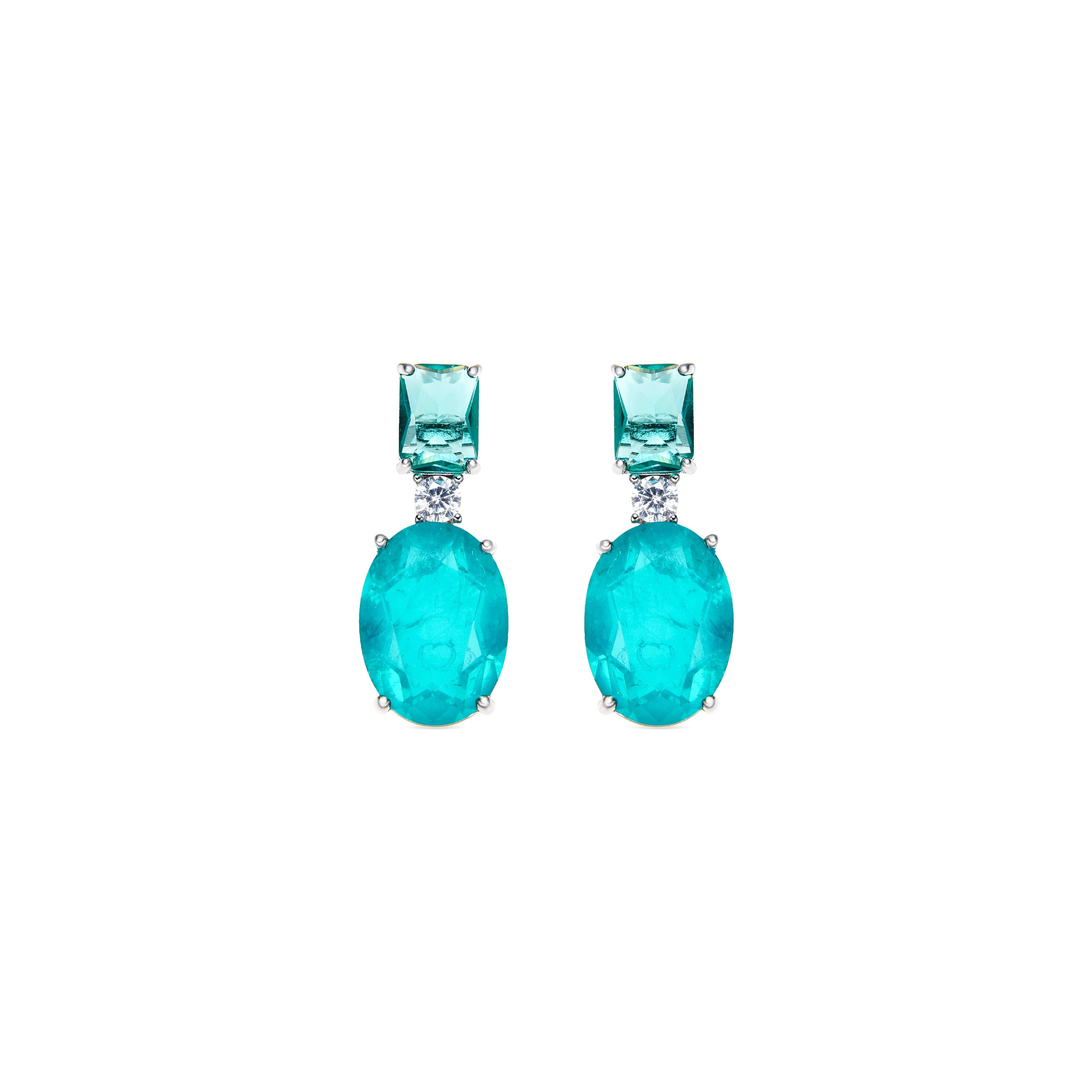 Pendientes de Plata de Ley 925 y Cuarzo Hidrotermal Verde Paraiba acabado rodio - Phetal