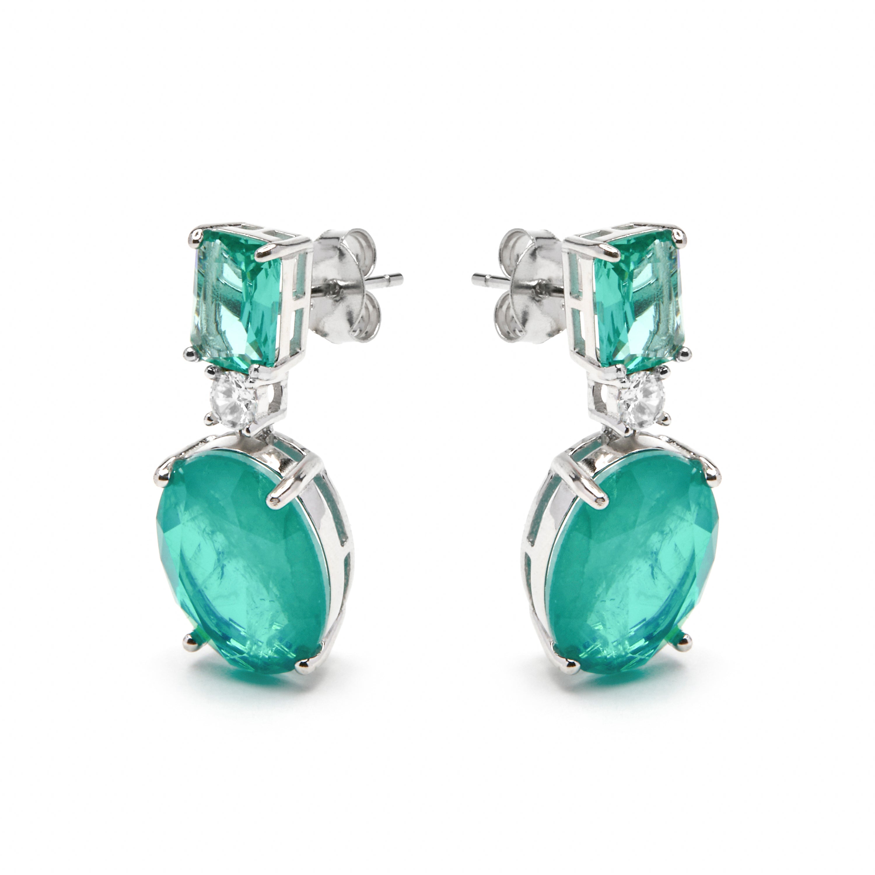 Pendientes de Plata de Ley 925 y Cuarzo Hidrotermal Verde Paraiba acabado rodio - Phetal