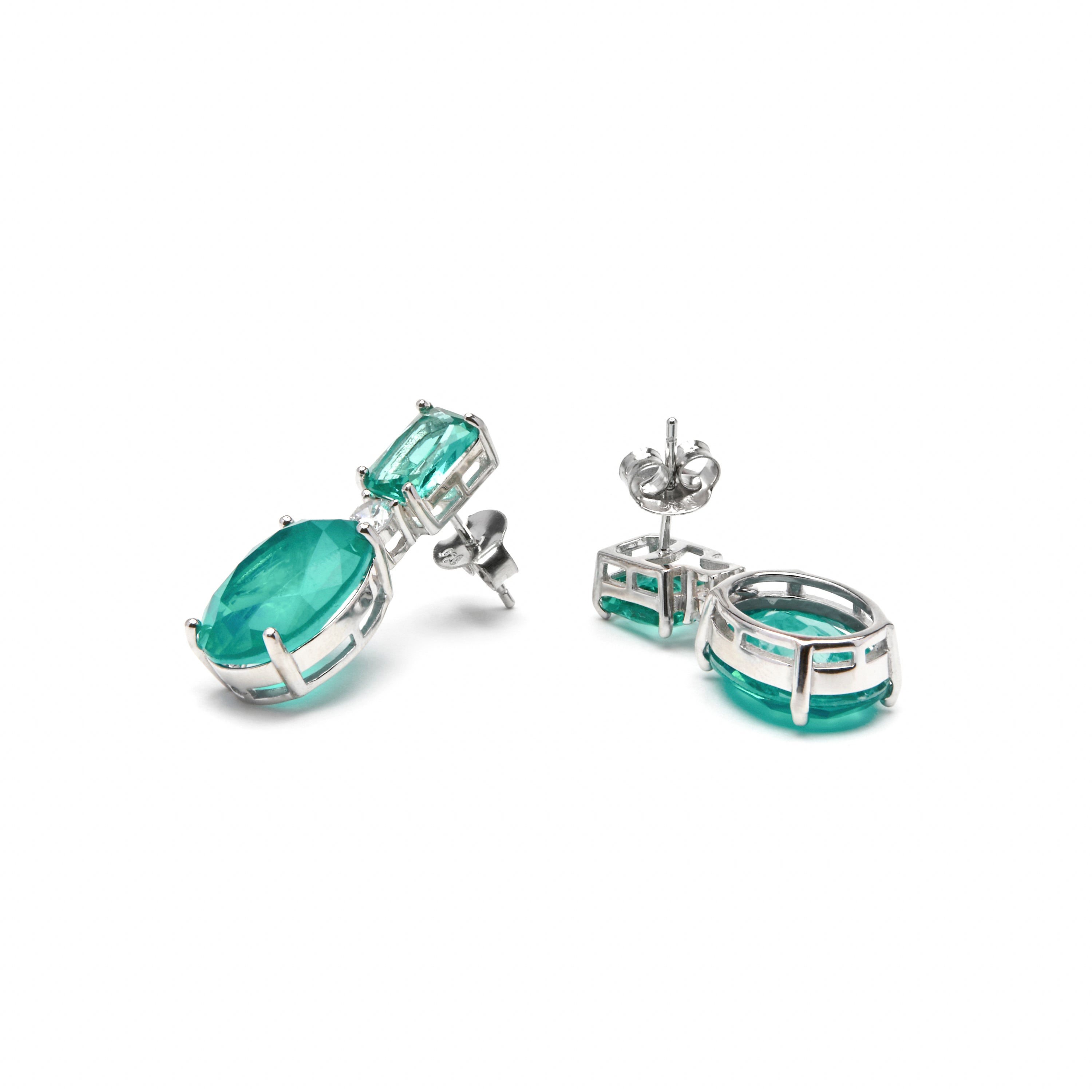 Pendientes de Plata de Ley 925 y Cuarzo Hidrotermal Verde Paraiba acabado rodio - Phetal