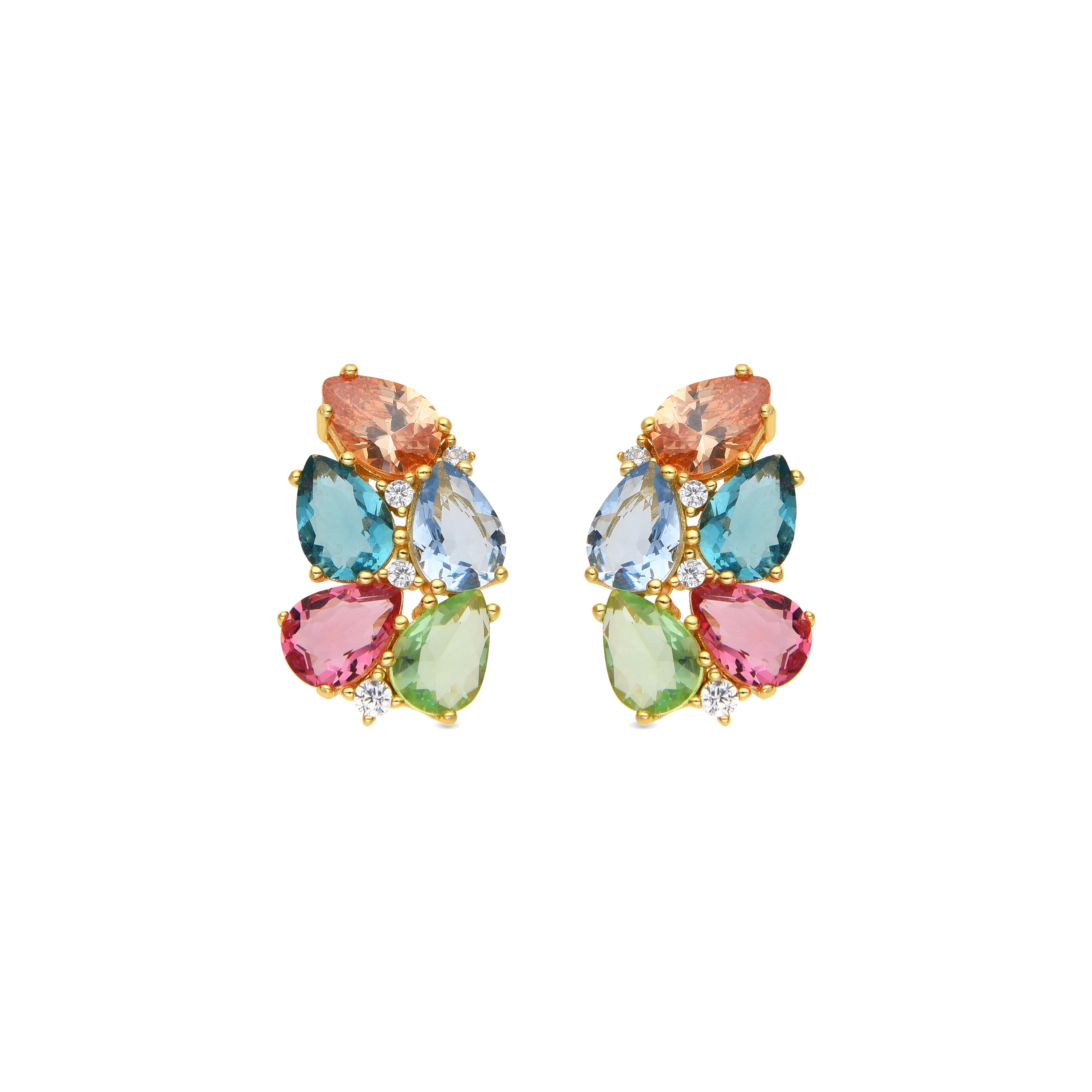 Pendientes de Plata de Ley 925 y Cuarzo Hidrotermal Multicolor acabado oro amarillo de 18k - Damam