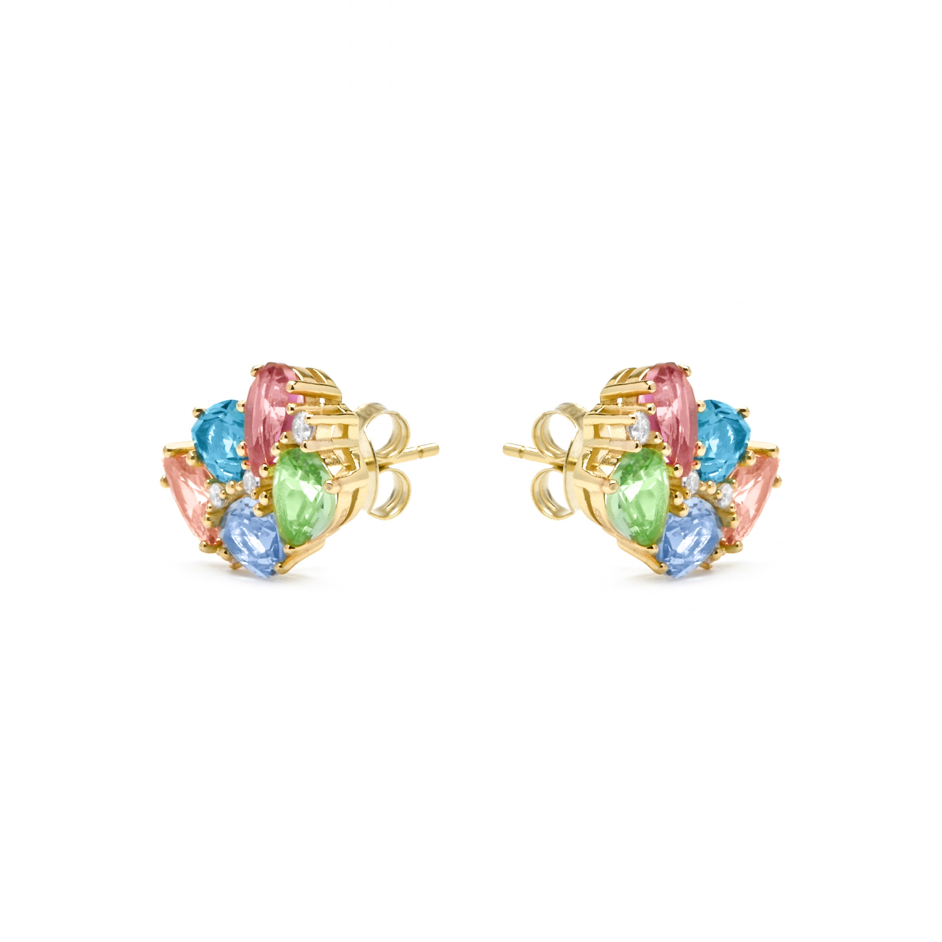 Pendientes de Plata de Ley 925 y Cuarzo Hidrotermal Multicolor acabado oro amarillo de 18k - Damam
