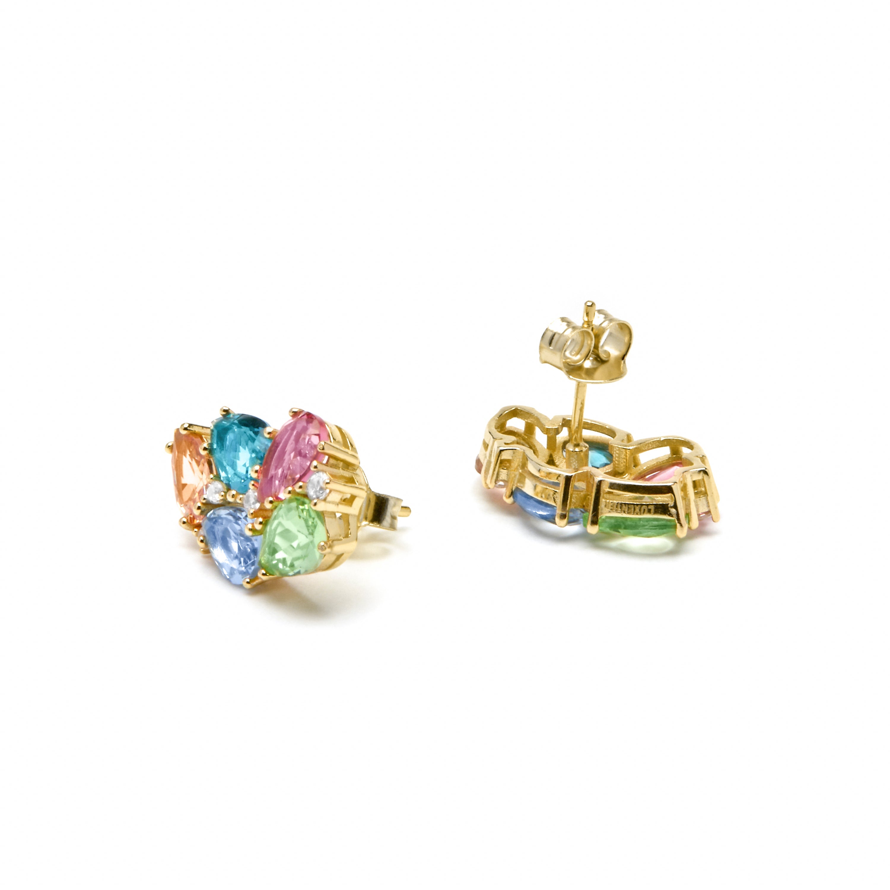 Pendientes de Plata de Ley 925 y Cuarzo Hidrotermal Multicolor acabado oro amarillo de 18k - Damam