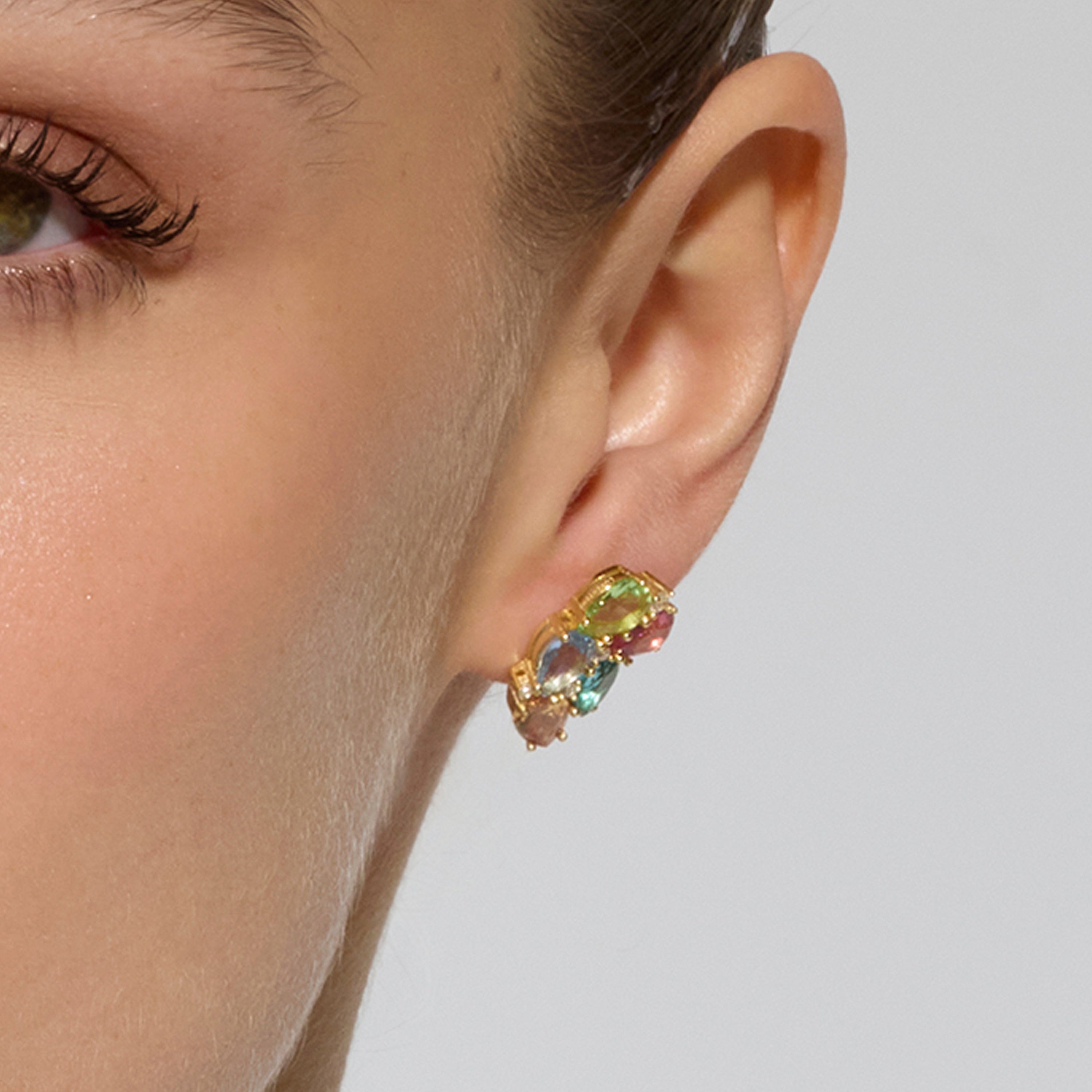 Pendientes de Plata de Ley 925 y Cuarzo Hidrotermal Multicolor acabado oro amarillo de 18k - Damam