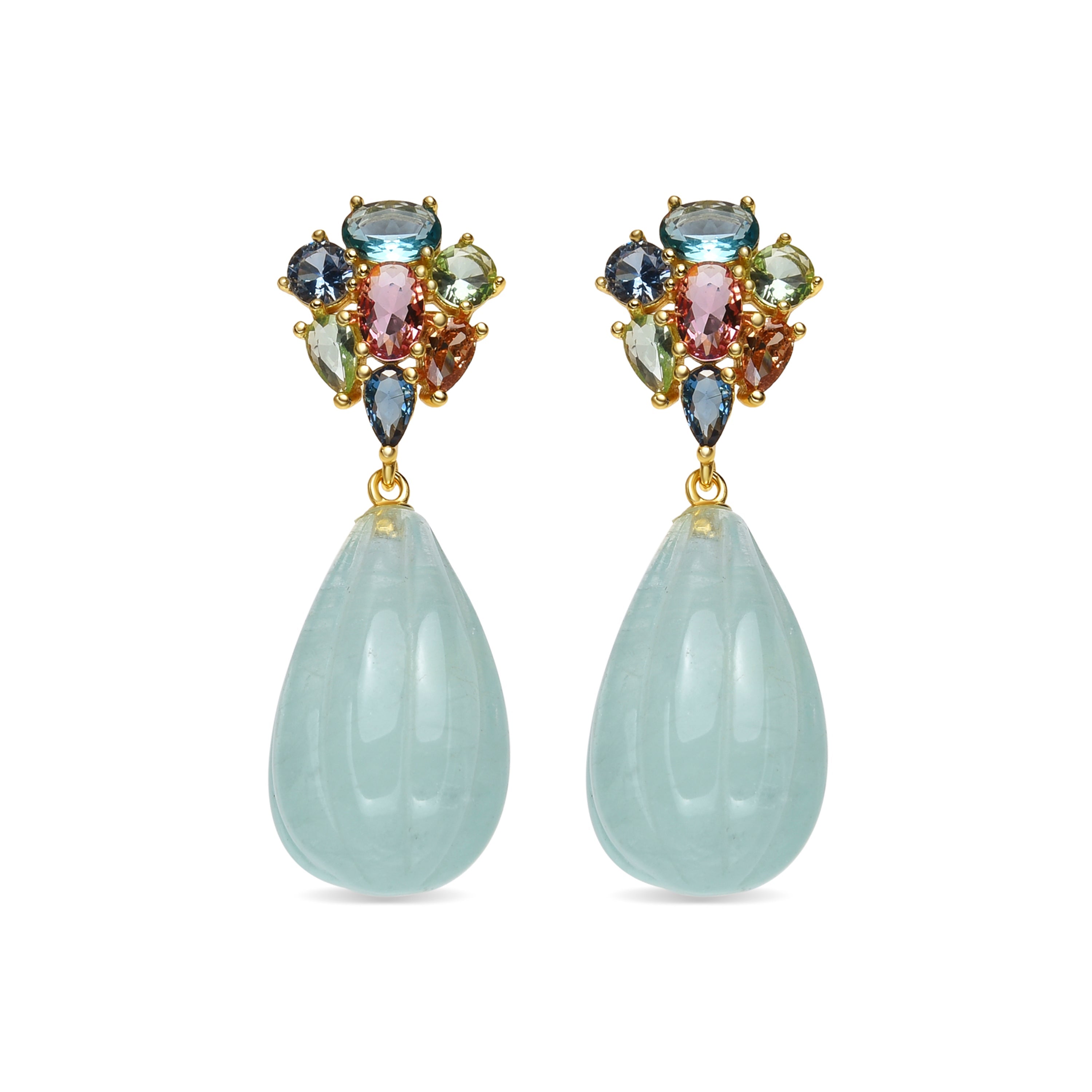 925 Sterling Silver and Multicolor Hydrothermal Quartz Earrings with 18k Yellow Gold Finish - Kimon