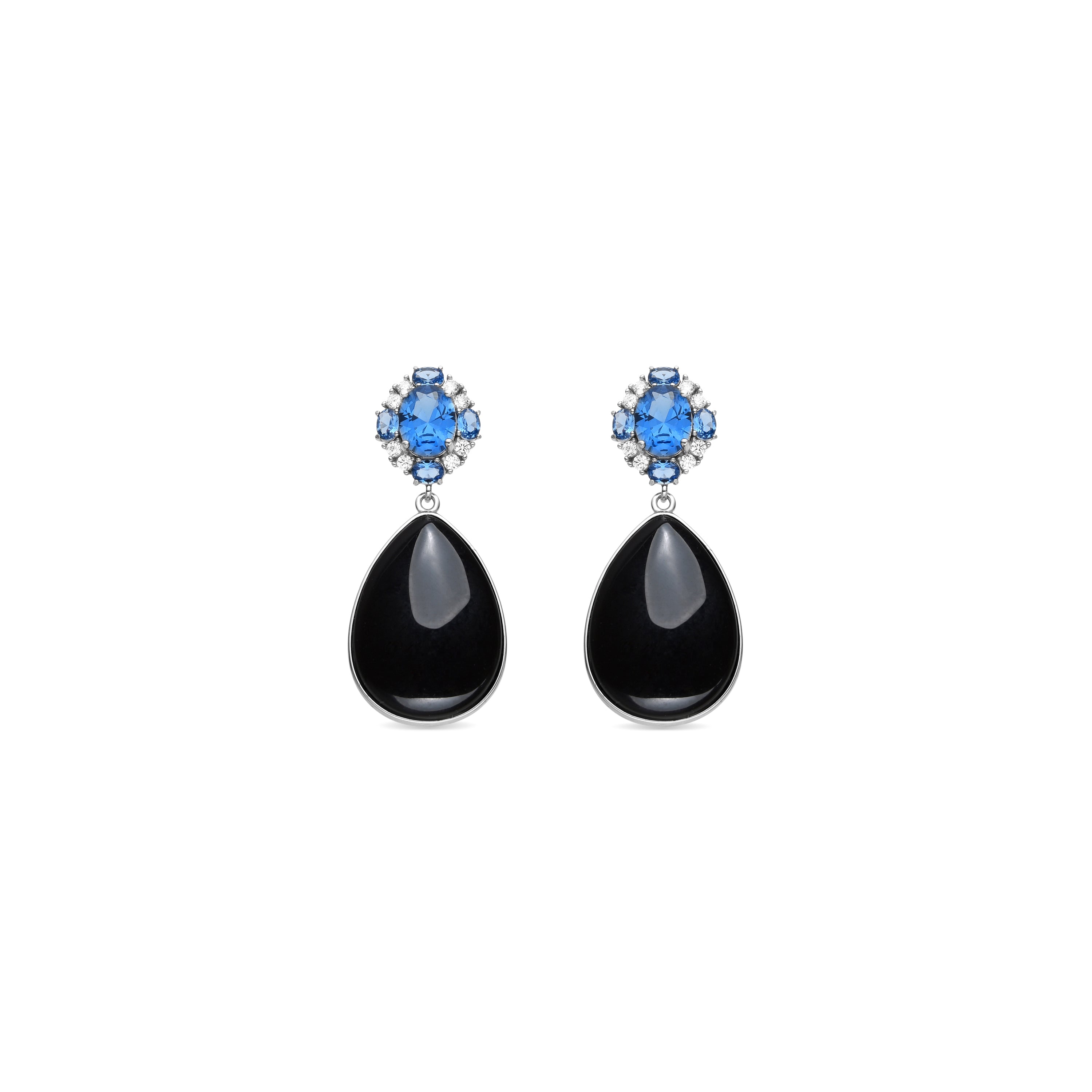 Pendientes de Plata de Ley 925 y Cuarzo Hidrotermal Onix acabado rodio - Arwu