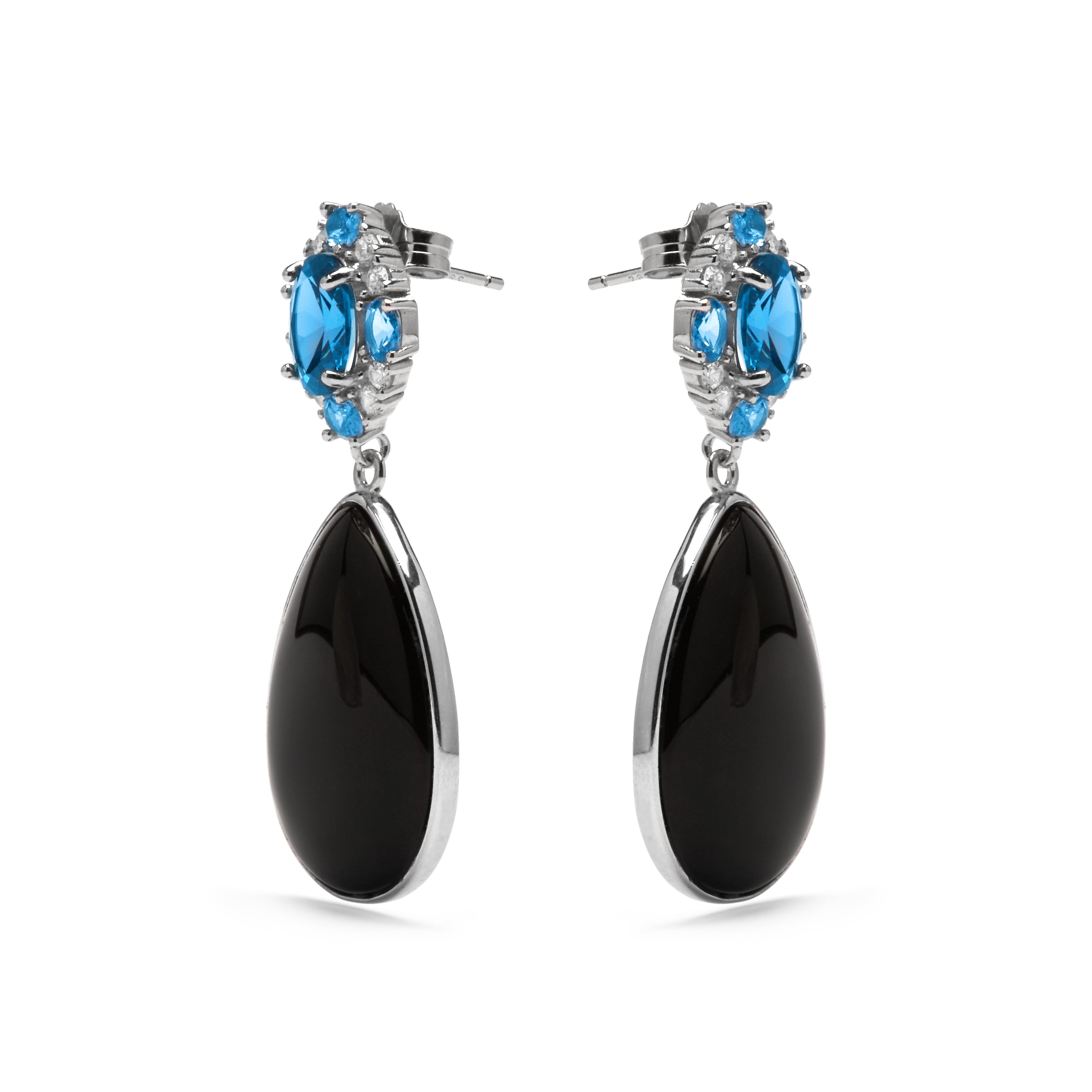 Pendientes de Plata de Ley 925 y Cuarzo Hidrotermal Onix acabado rodio - Arwu