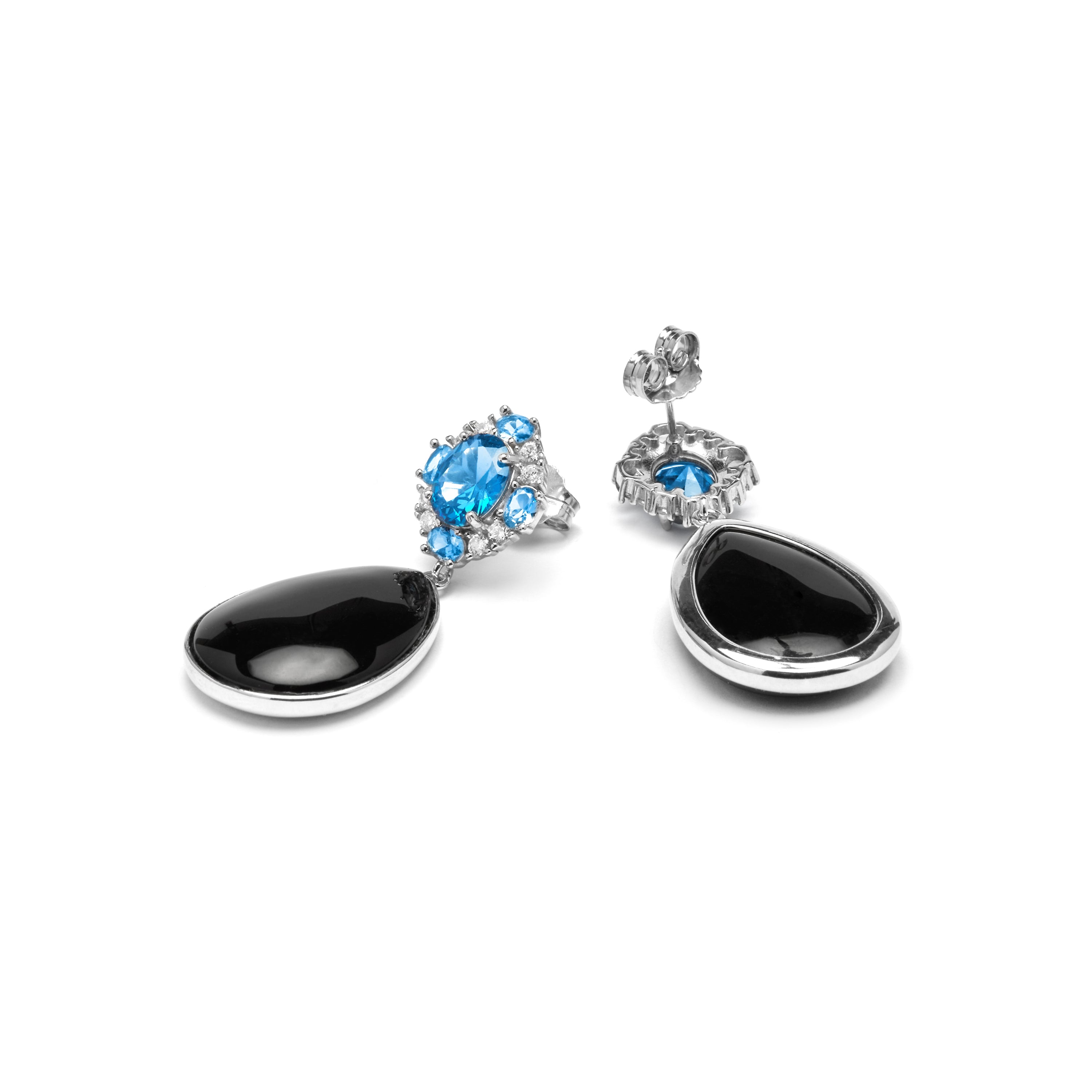Pendientes de Plata de Ley 925 y Cuarzo Hidrotermal Onix acabado rodio - Arwu