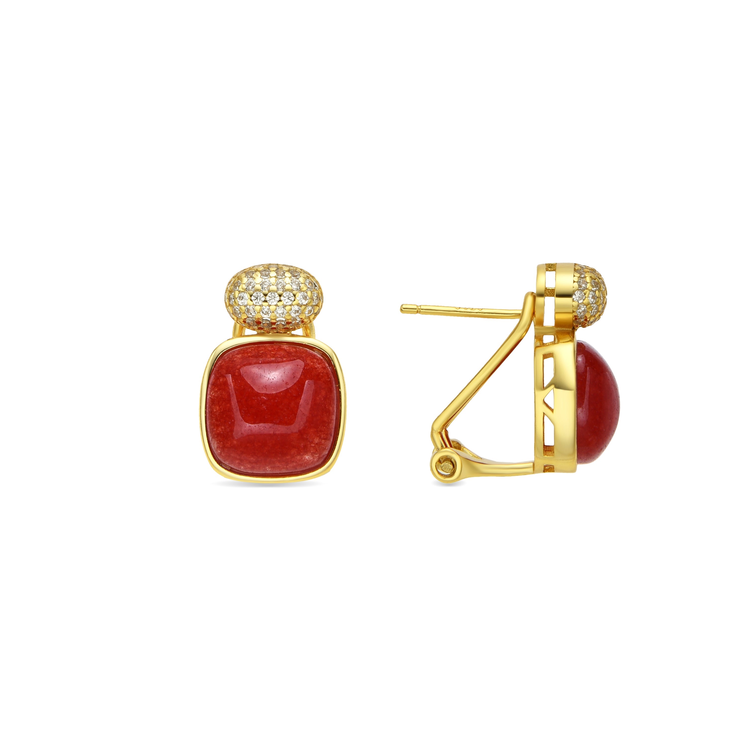 925 Sterling Silver and Coral Earrings in 18k Yellow Gold Finish - Thahi