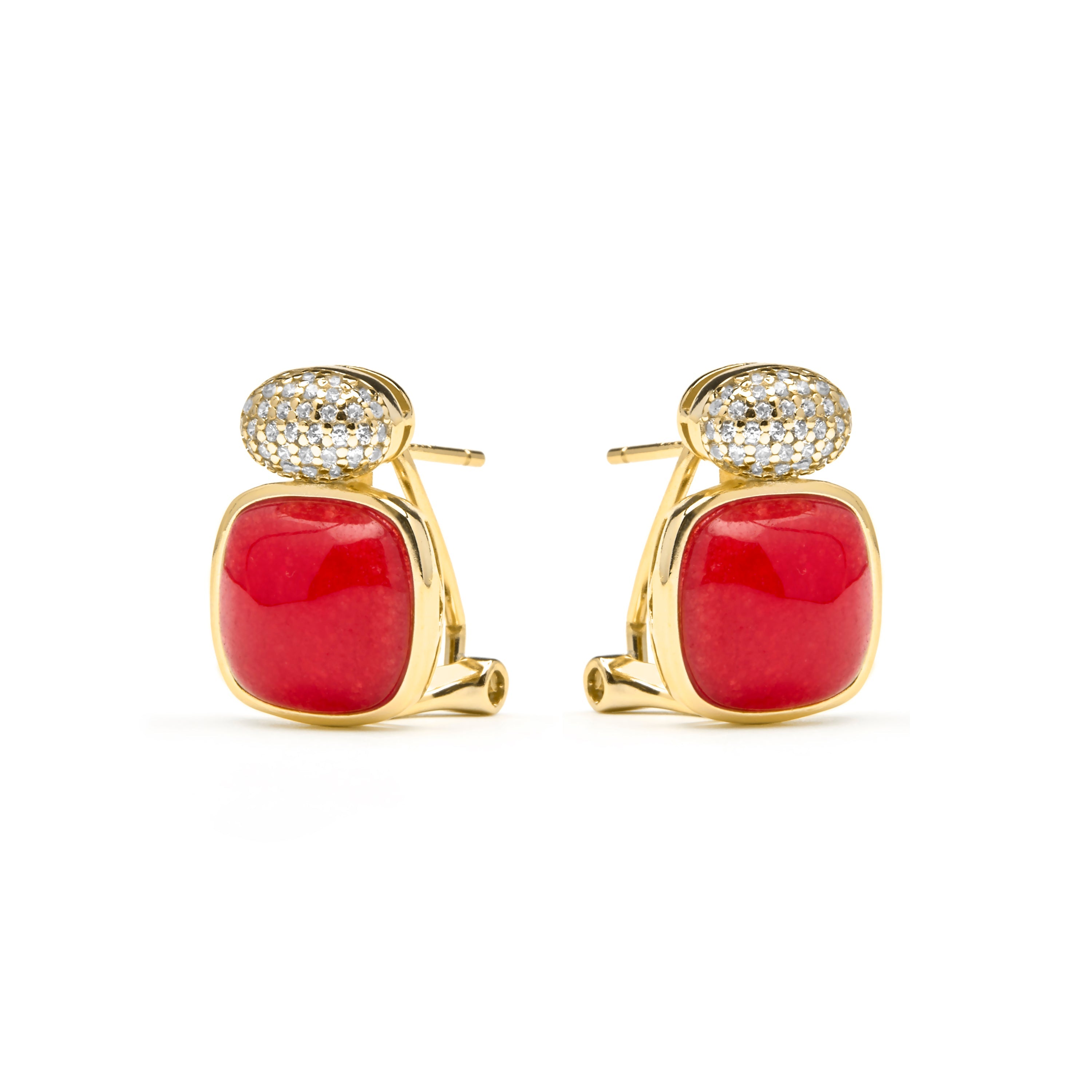Pendientes de Plata de Ley 925 y Coral acabado oro amarillo de 18k - Thahi