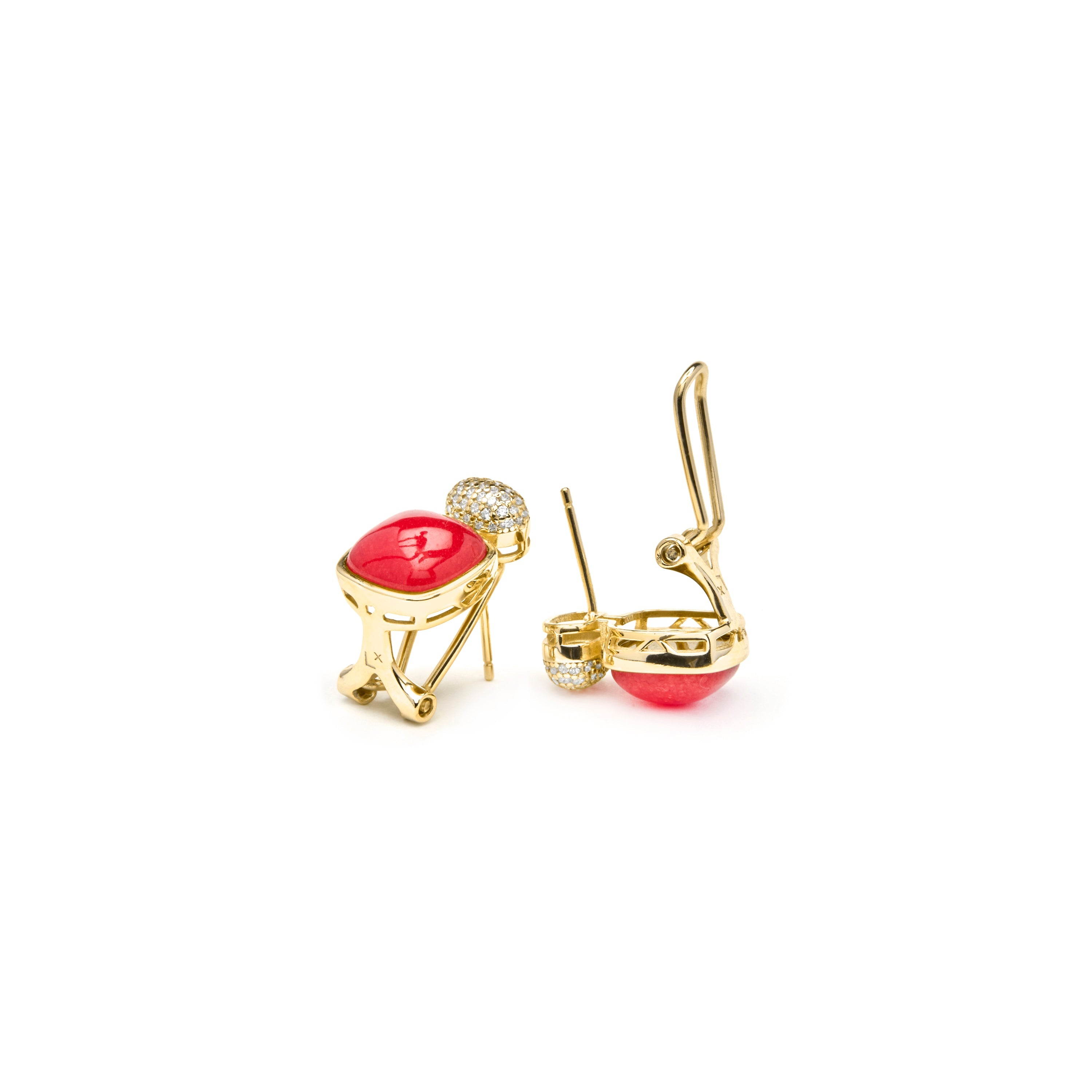 Pendientes de Plata de Ley 925 y Coral acabado oro amarillo de 18k - Thahi