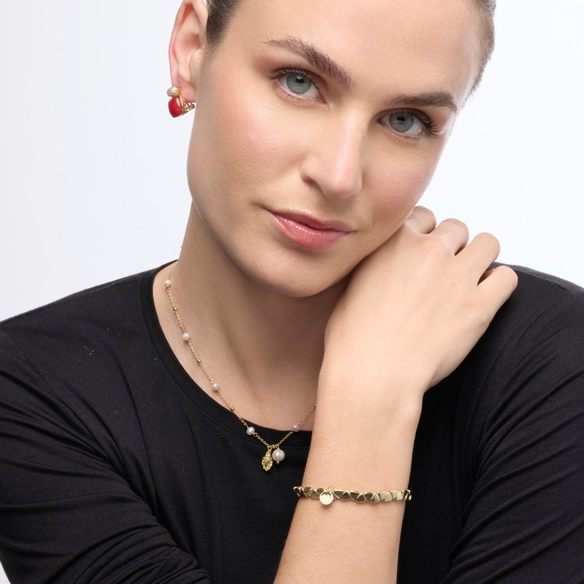 925 Sterling Silver and Coral Earrings in 18k Yellow Gold Finish - Thahi