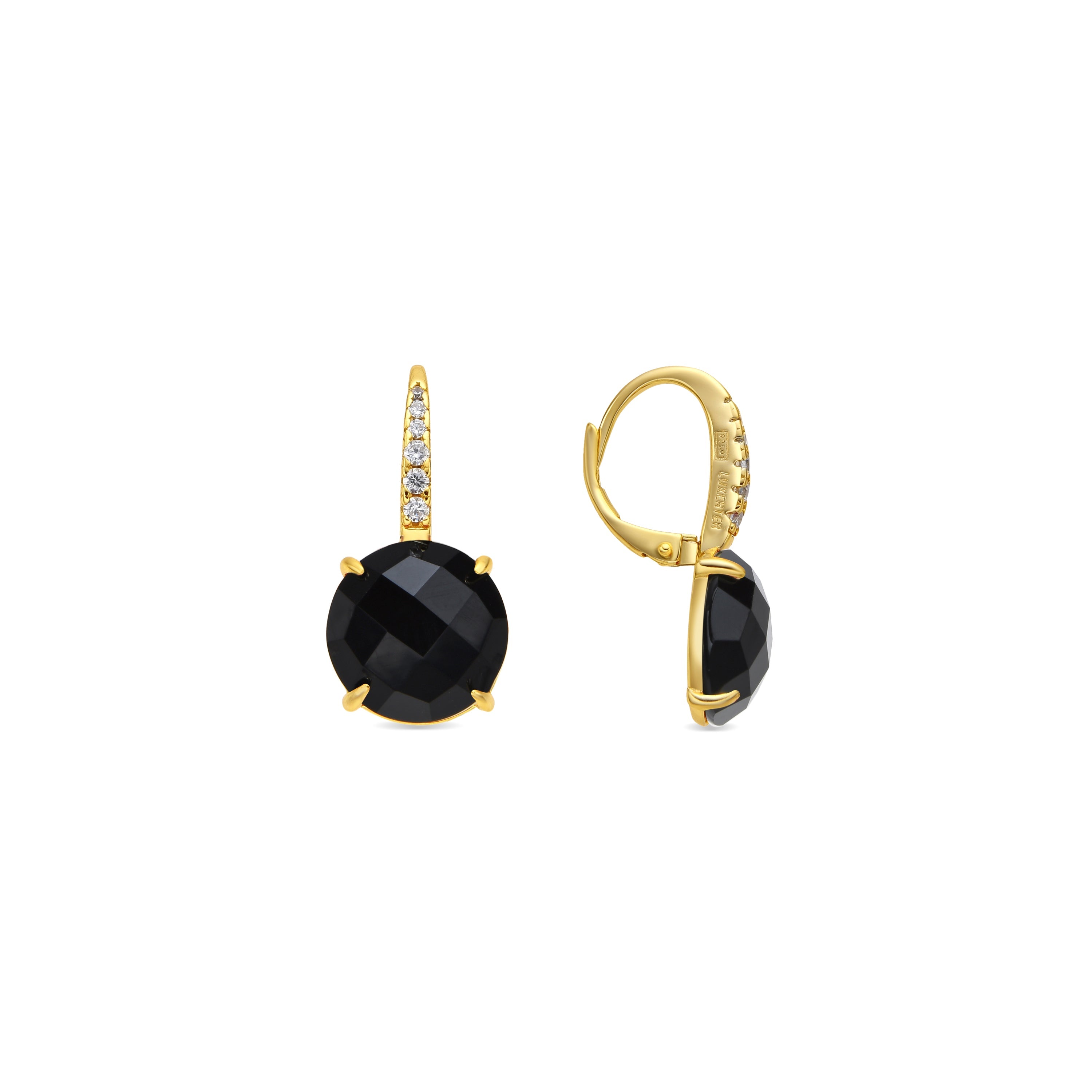 925 Sterling Silver and Hydrothermal Onyx Quartz Earrings, 18k Yellow Gold Finish, Lior