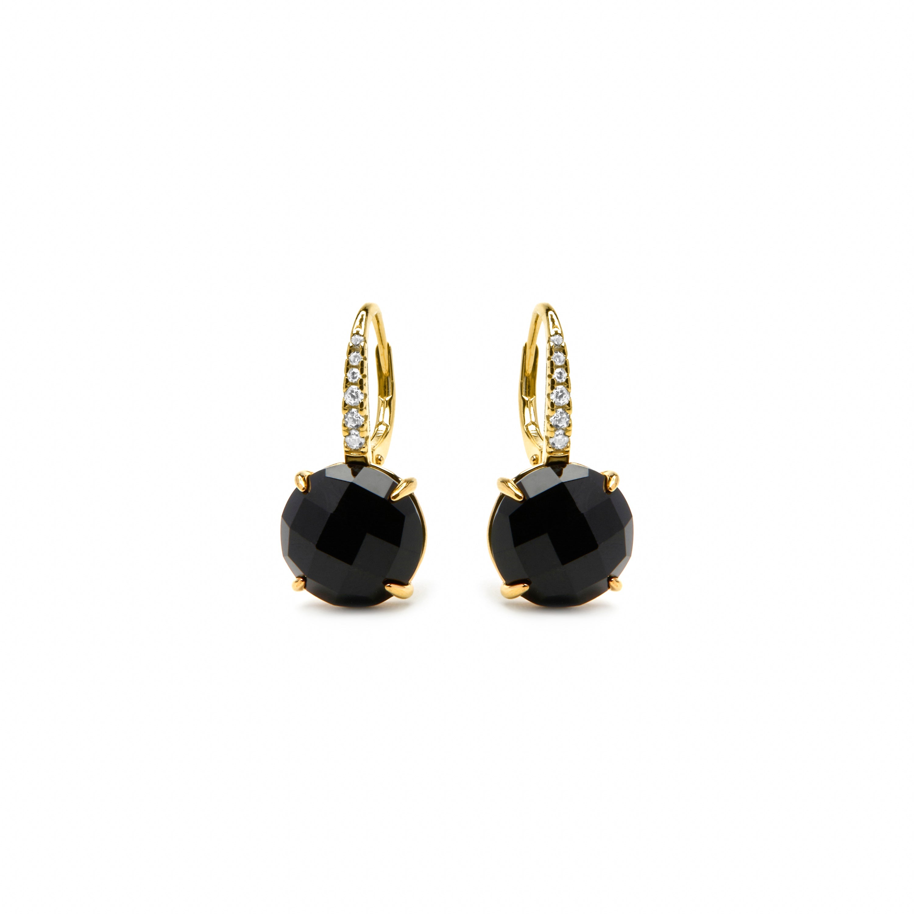 Brincos em Prata 925 e Quartzo Hidrotermal Ônix com acabamento em ouro amarelo 18k Lior