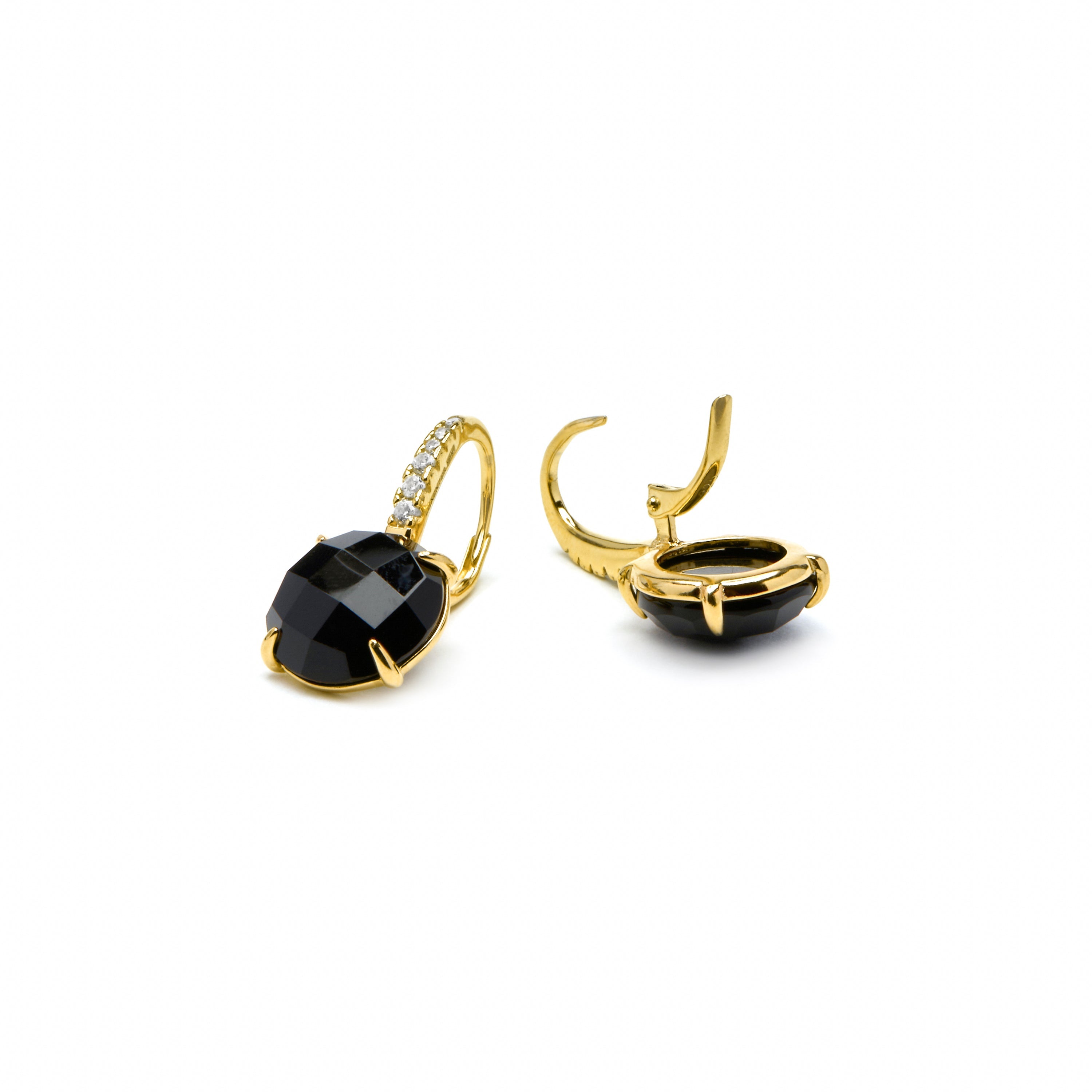 Brincos em Prata 925 e Quartzo Hidrotermal Ônix com acabamento em ouro amarelo 18k Lior