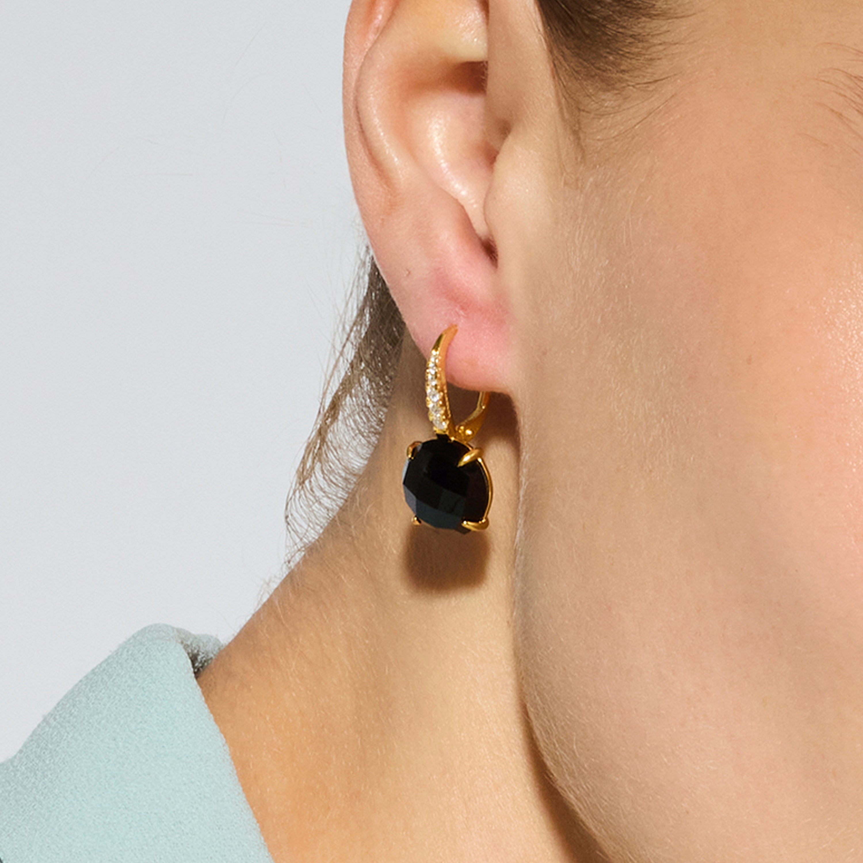 925 Sterling Silver and Hydrothermal Onyx Quartz Earrings, 18k Yellow Gold Finish, Lior