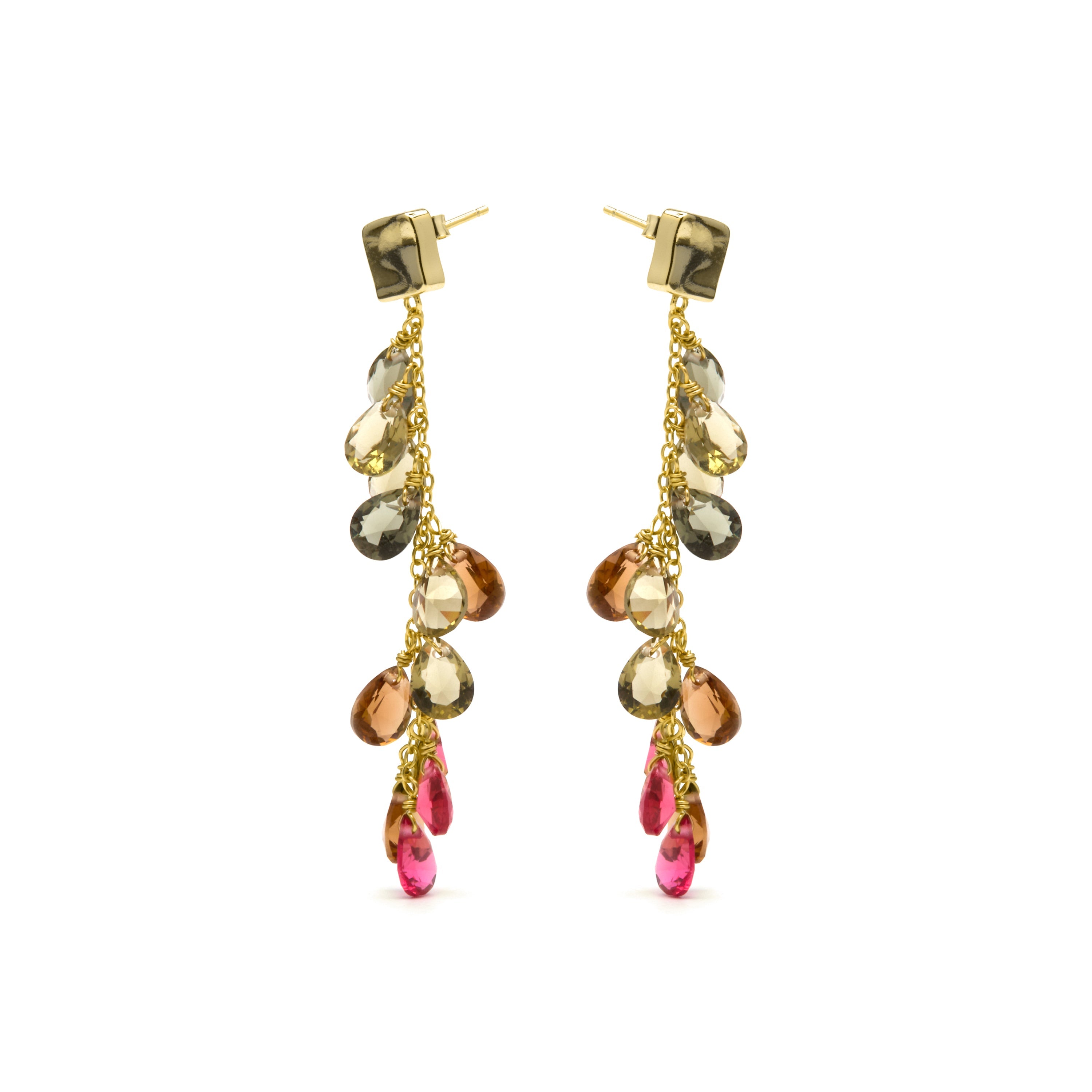 925 Sterling Silver and Multicolor Hydrothermal Quartz Earrings in 18k Yellow Gold Finish - Jedo
