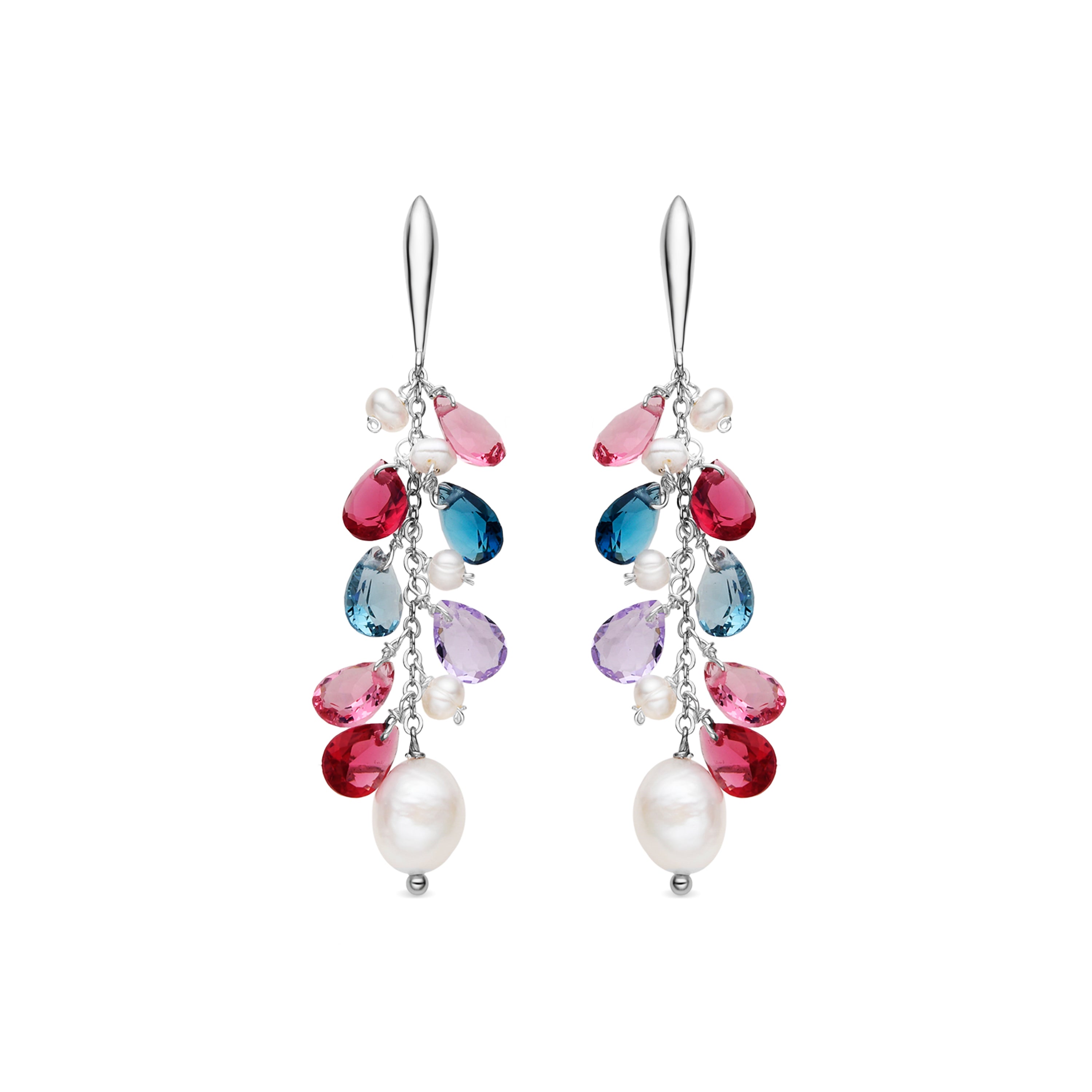925 Sterling Silver and White Pearl Earrings with Rhodium Finish - Ysso