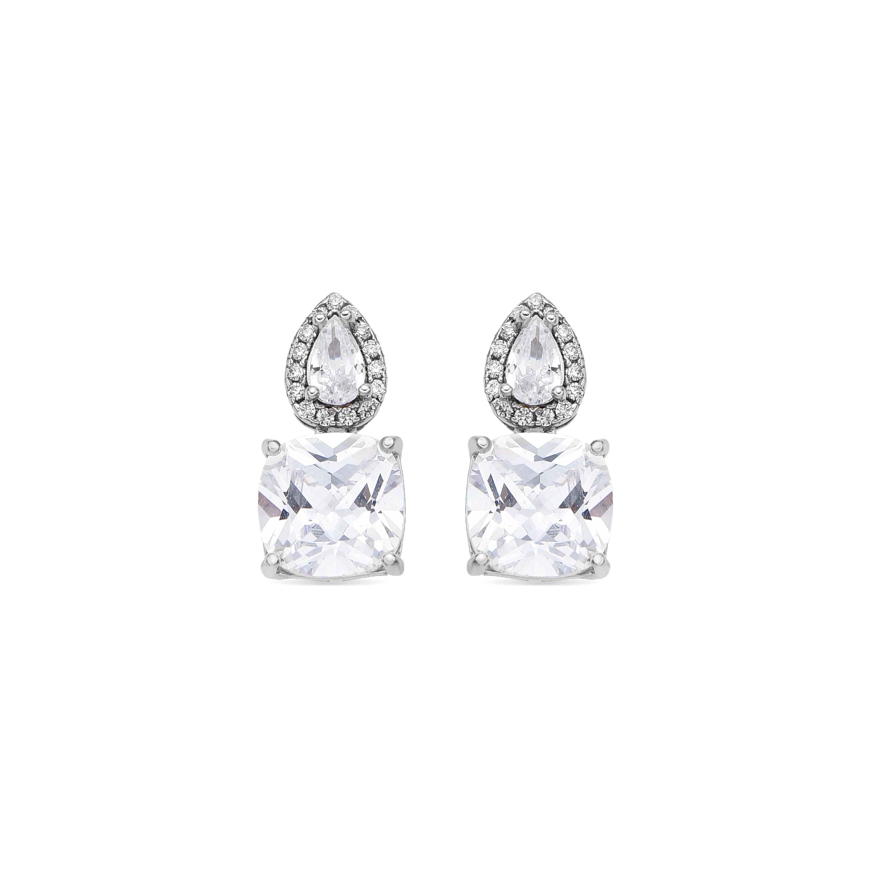925 Sterling Silver and Brilliant Zirconia Earrings, Rhodium Finish - Ronni