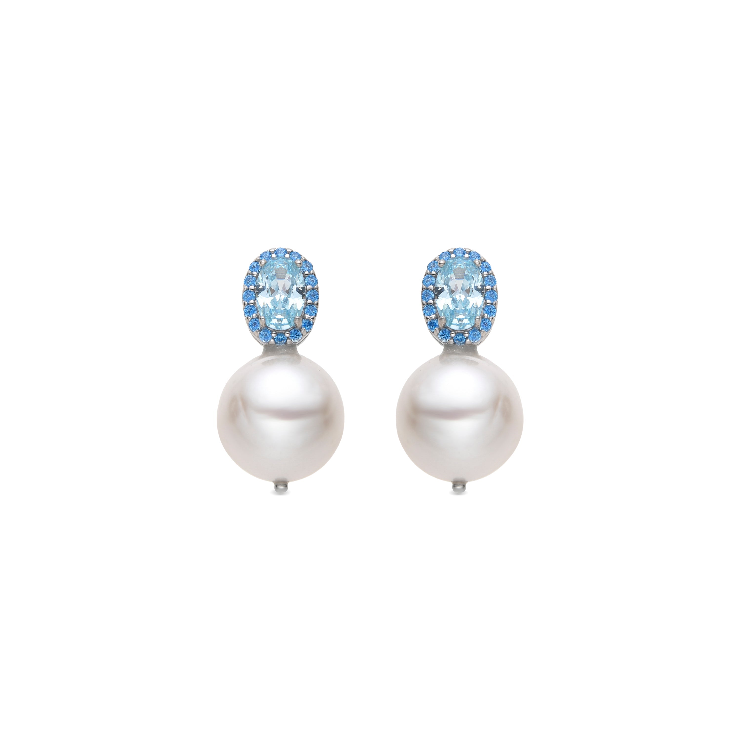 925 Sterling Silver and Aquamarine Zirconia Earrings with Rhodium Finish - Herwa