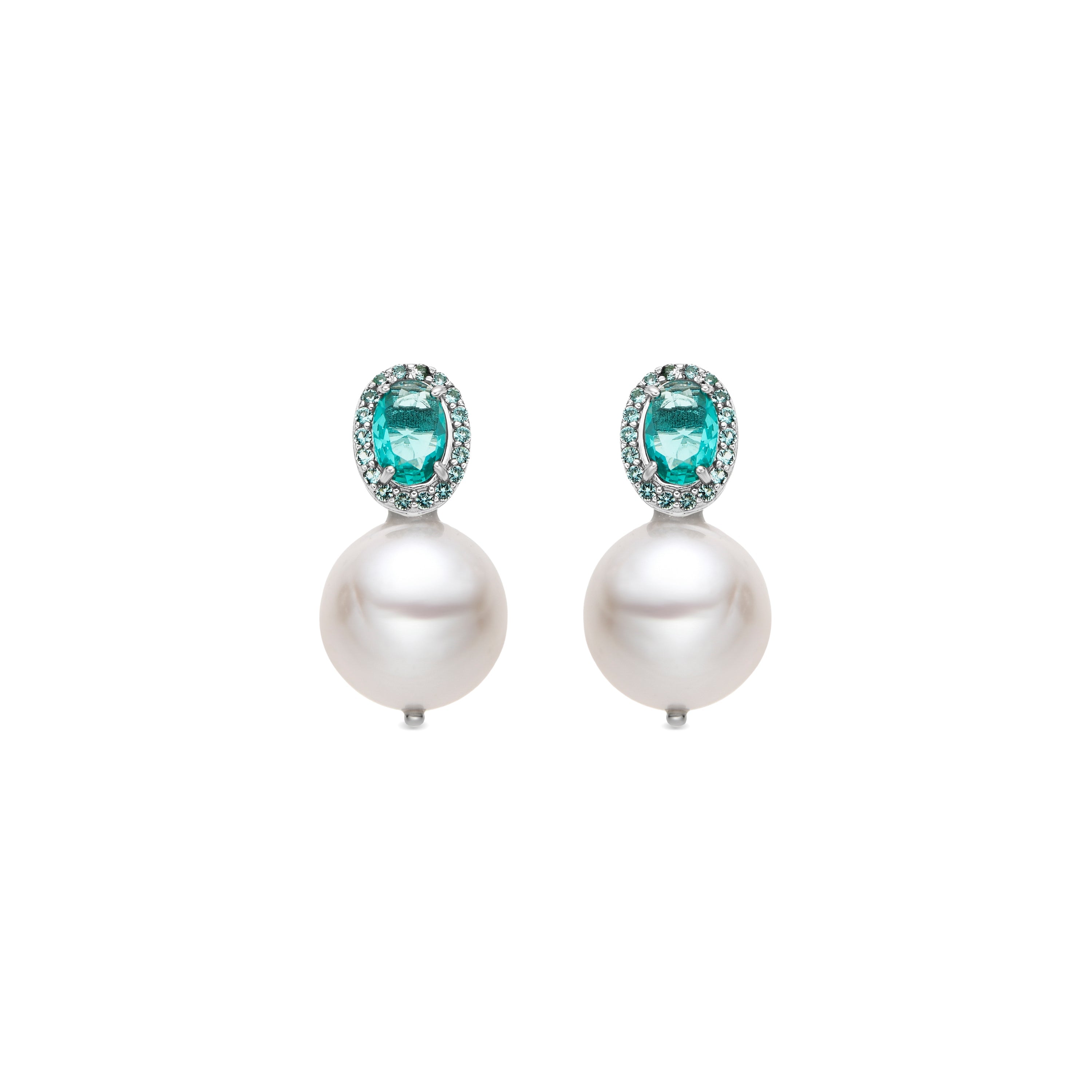 925 Sterling Silver and Aquamarine Zirconia Earrings with Rhodium Finish - Herwa
