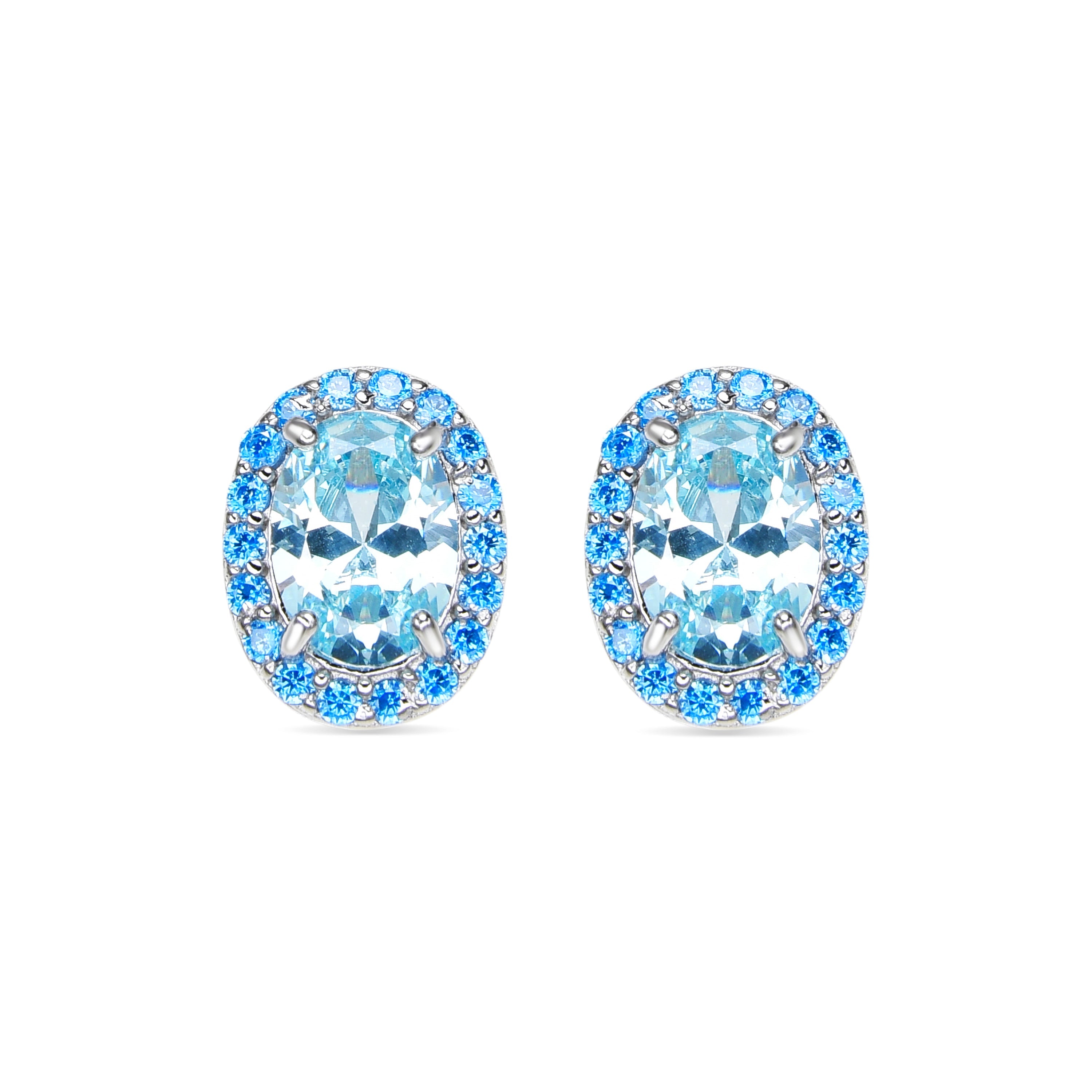 925 Sterling Silver and Aquamarine Cubic Zirconia Earrings with rhodium plating - Unxo
