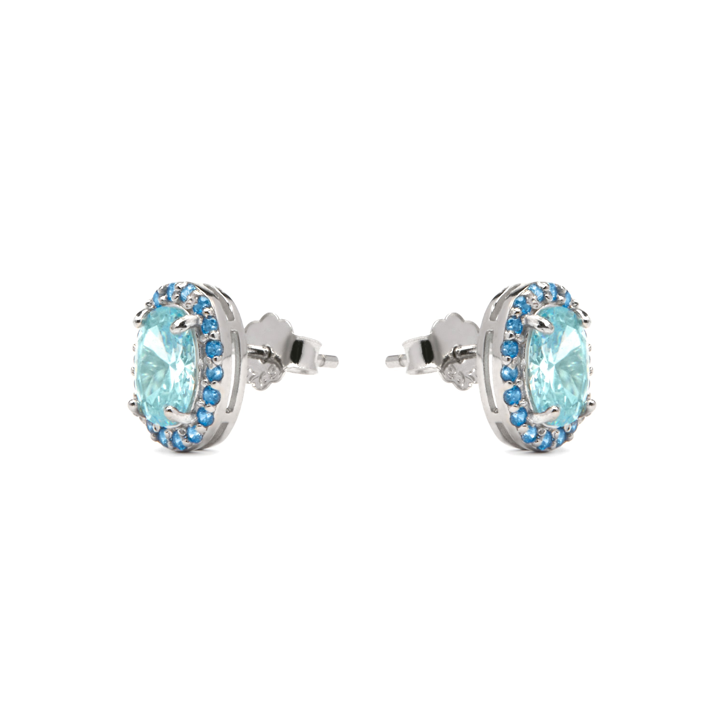 925 Sterling Silver and Aquamarine Cubic Zirconia Earrings with rhodium plating - Unxo