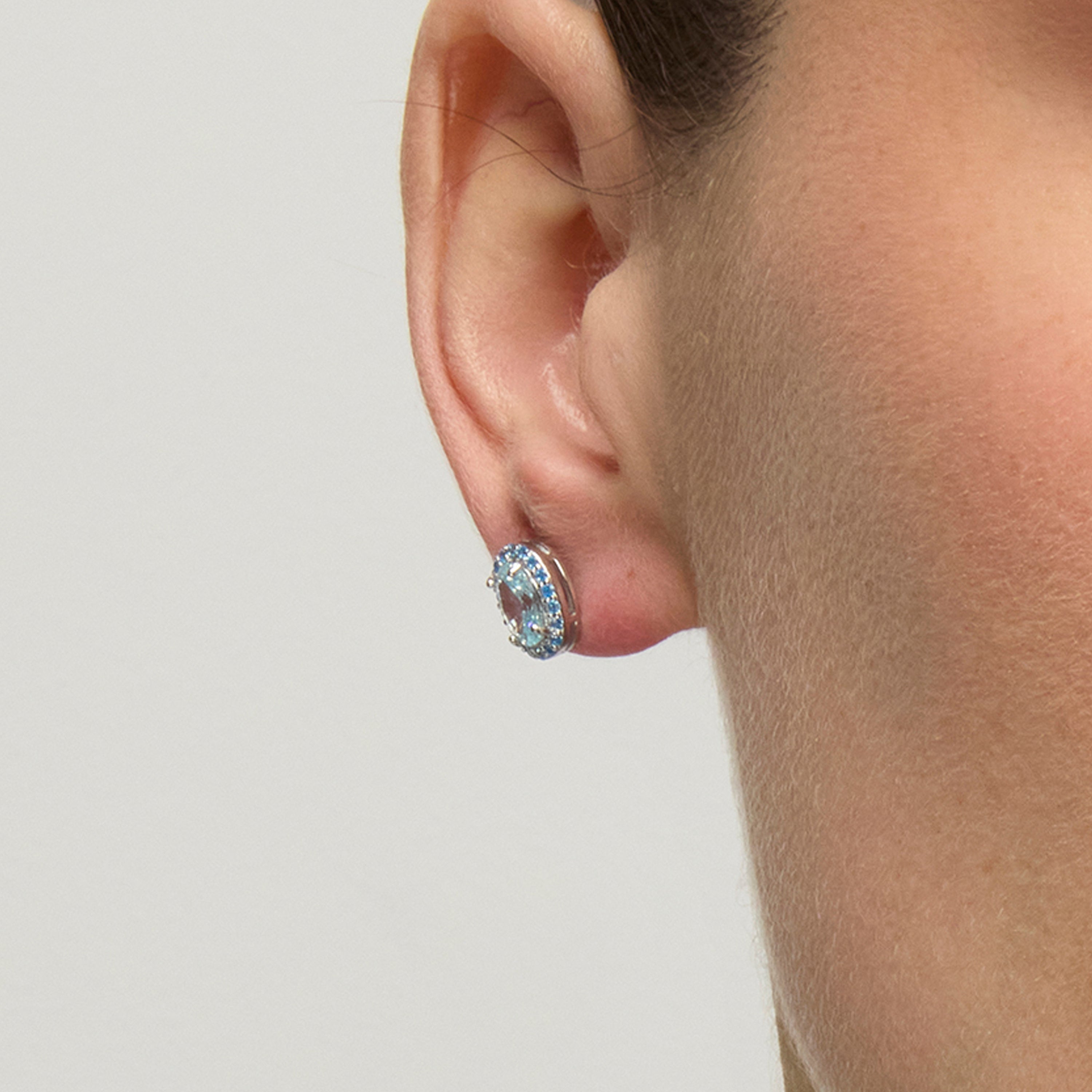 925 Sterling Silver and Aquamarine Cubic Zirconia Earrings with rhodium plating - Unxo