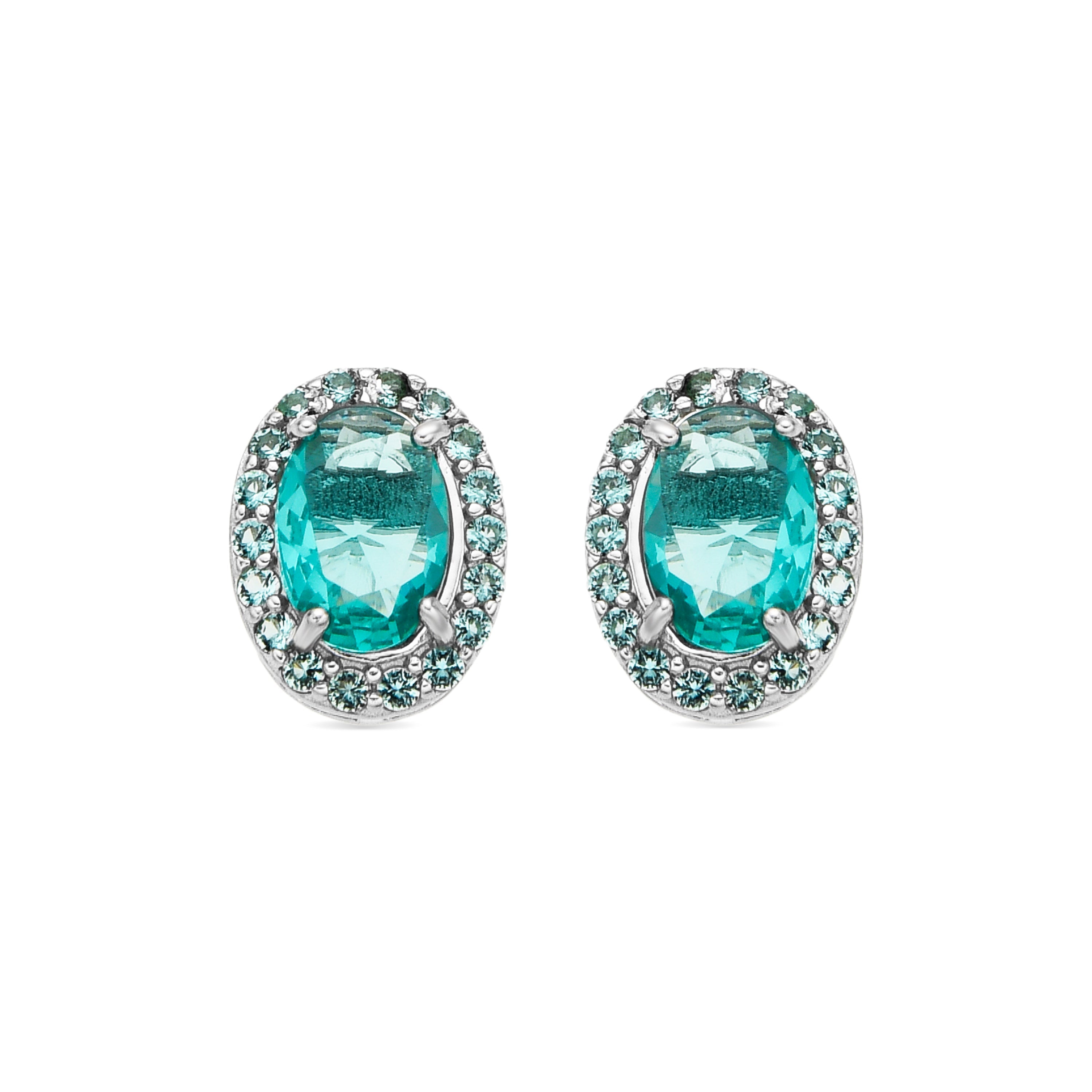 925 Sterling Silver and Aquamarine Cubic Zirconia Earrings with rhodium plating - Unxo