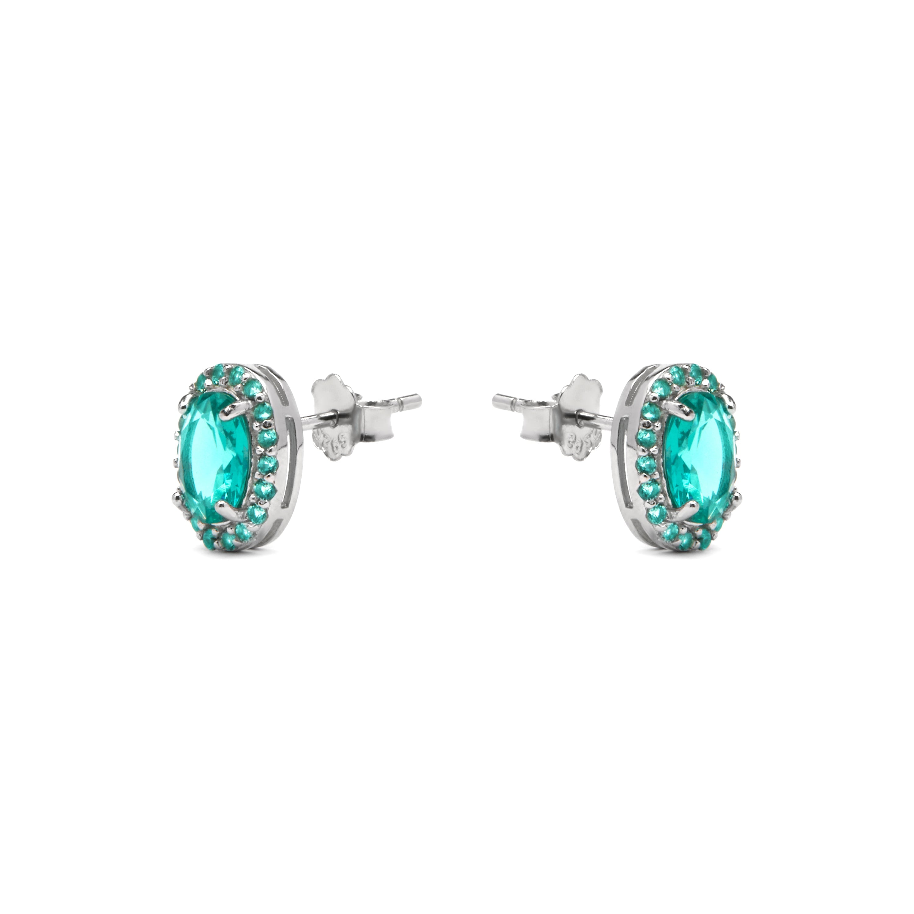 925 Sterling Silver and Aquamarine Cubic Zirconia Earrings with rhodium plating - Unxo