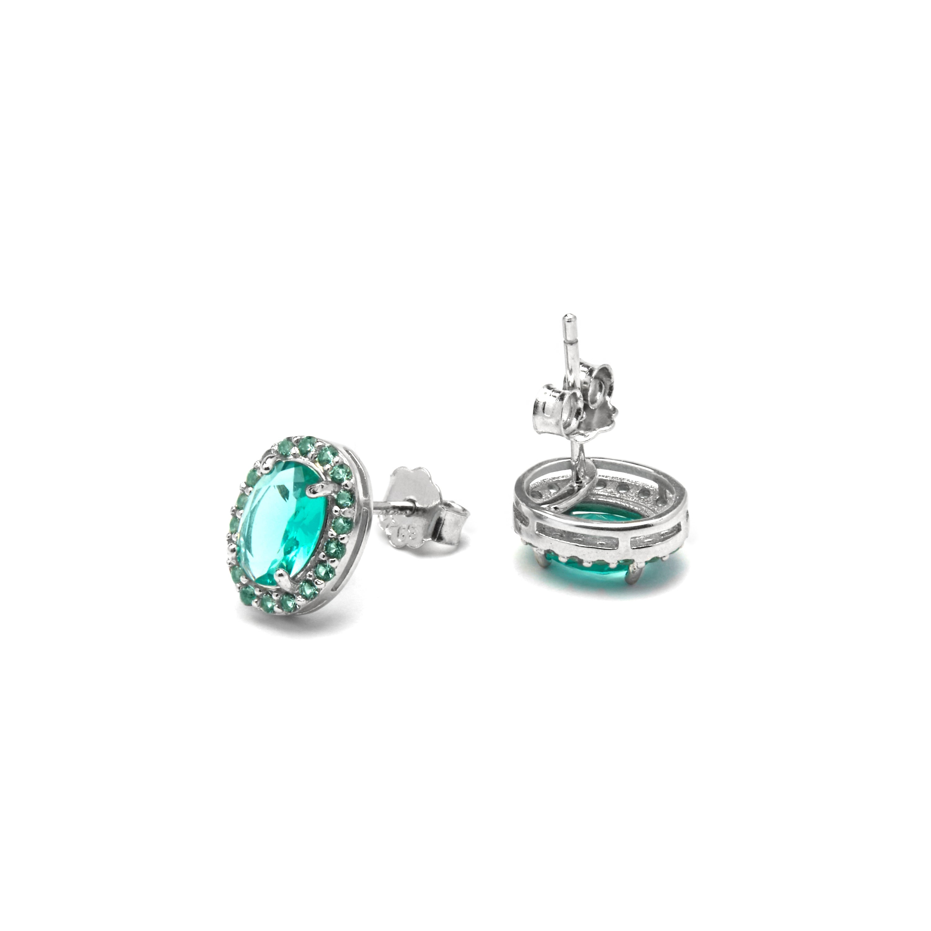 925 Sterling Silver and Aquamarine Cubic Zirconia Earrings with rhodium plating - Unxo