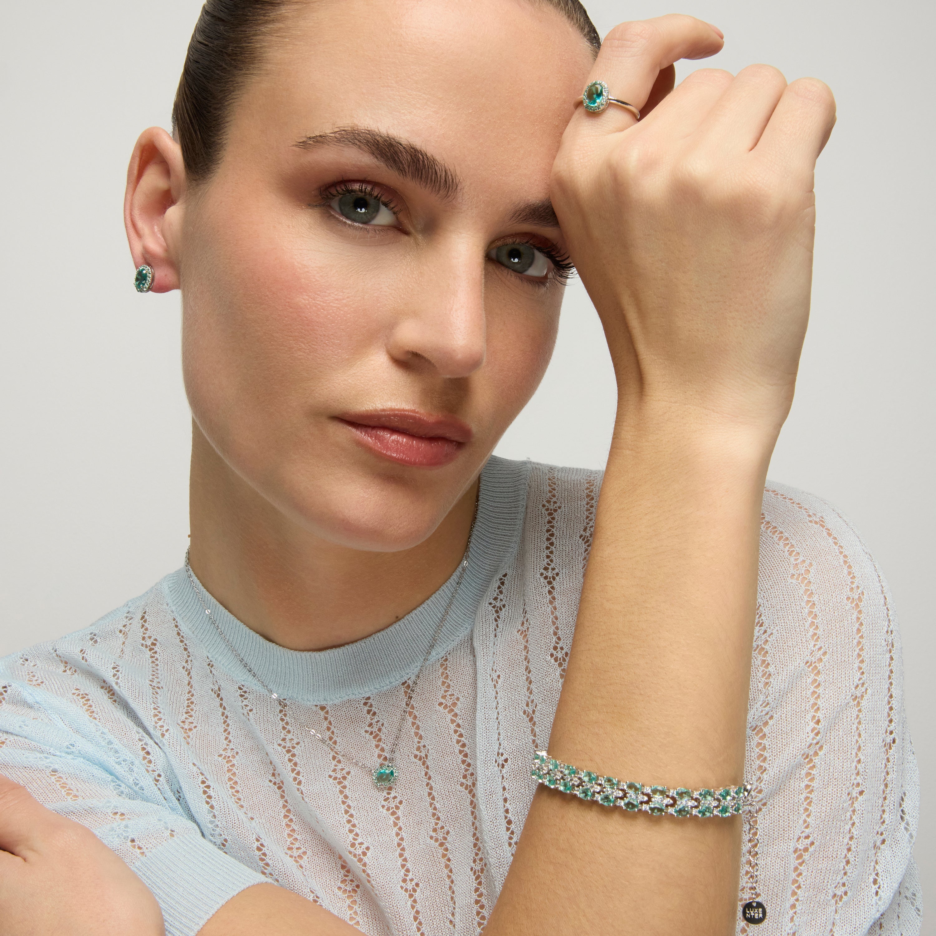 925 Sterling Silver and Aquamarine Cubic Zirconia Earrings with rhodium plating - Unxo