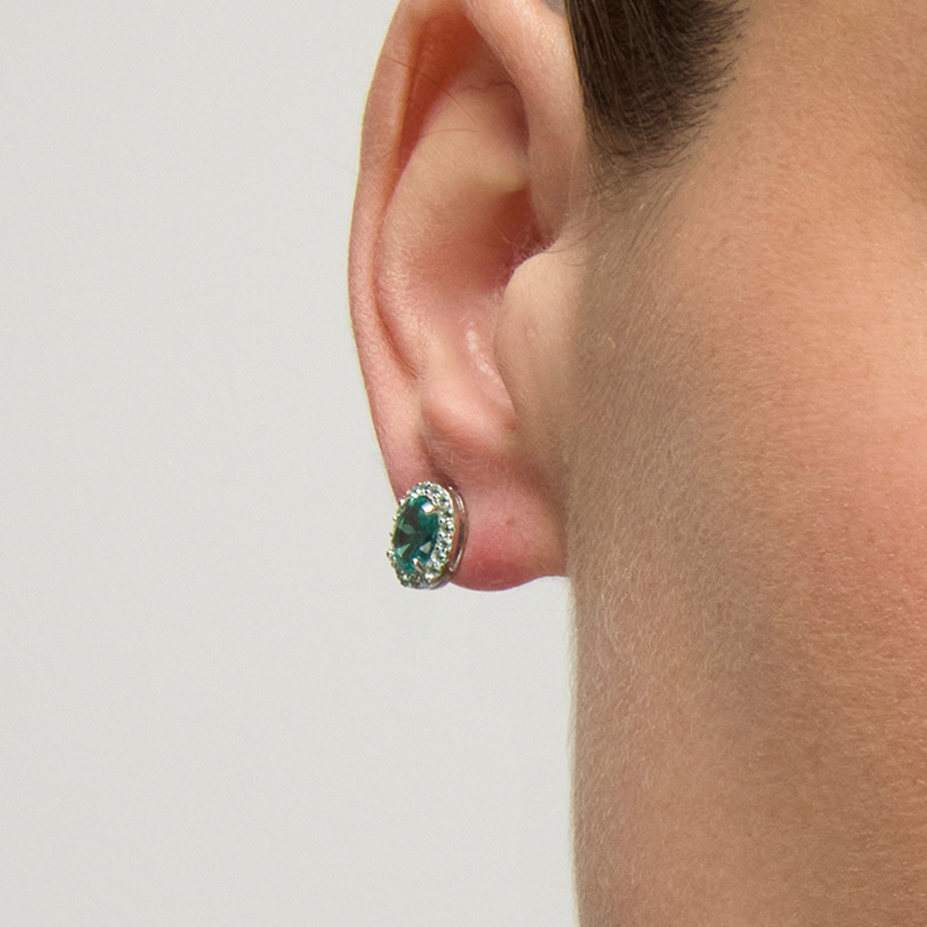 925 Sterling Silver and Aquamarine Cubic Zirconia Earrings with rhodium plating - Unxo