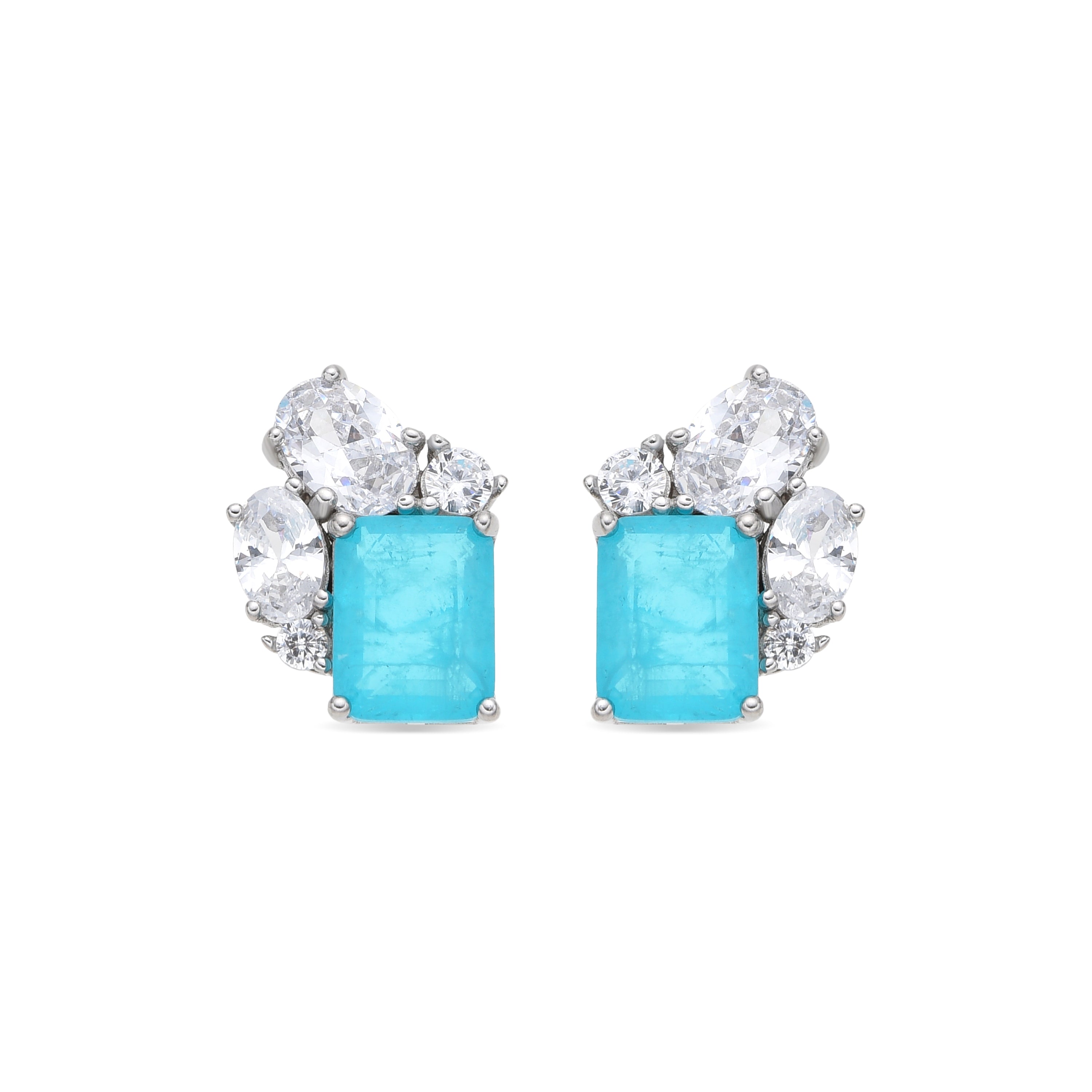 925 Sterling Silver and Aquamarine Hydrothermal Quartz Earrings with Rhodium Finish - Lania