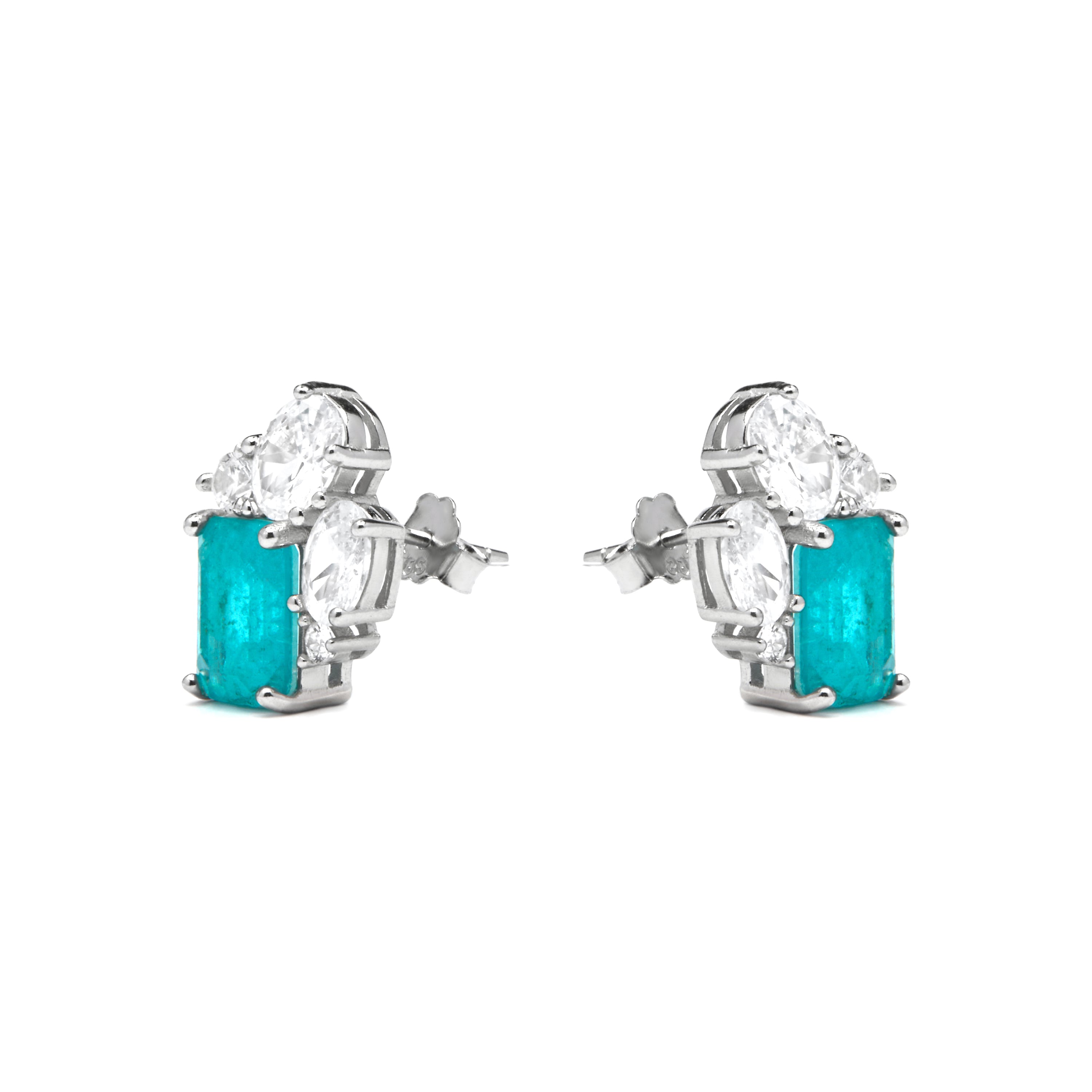 925 Sterling Silver and Aquamarine Hydrothermal Quartz Earrings with Rhodium Finish - Lania
