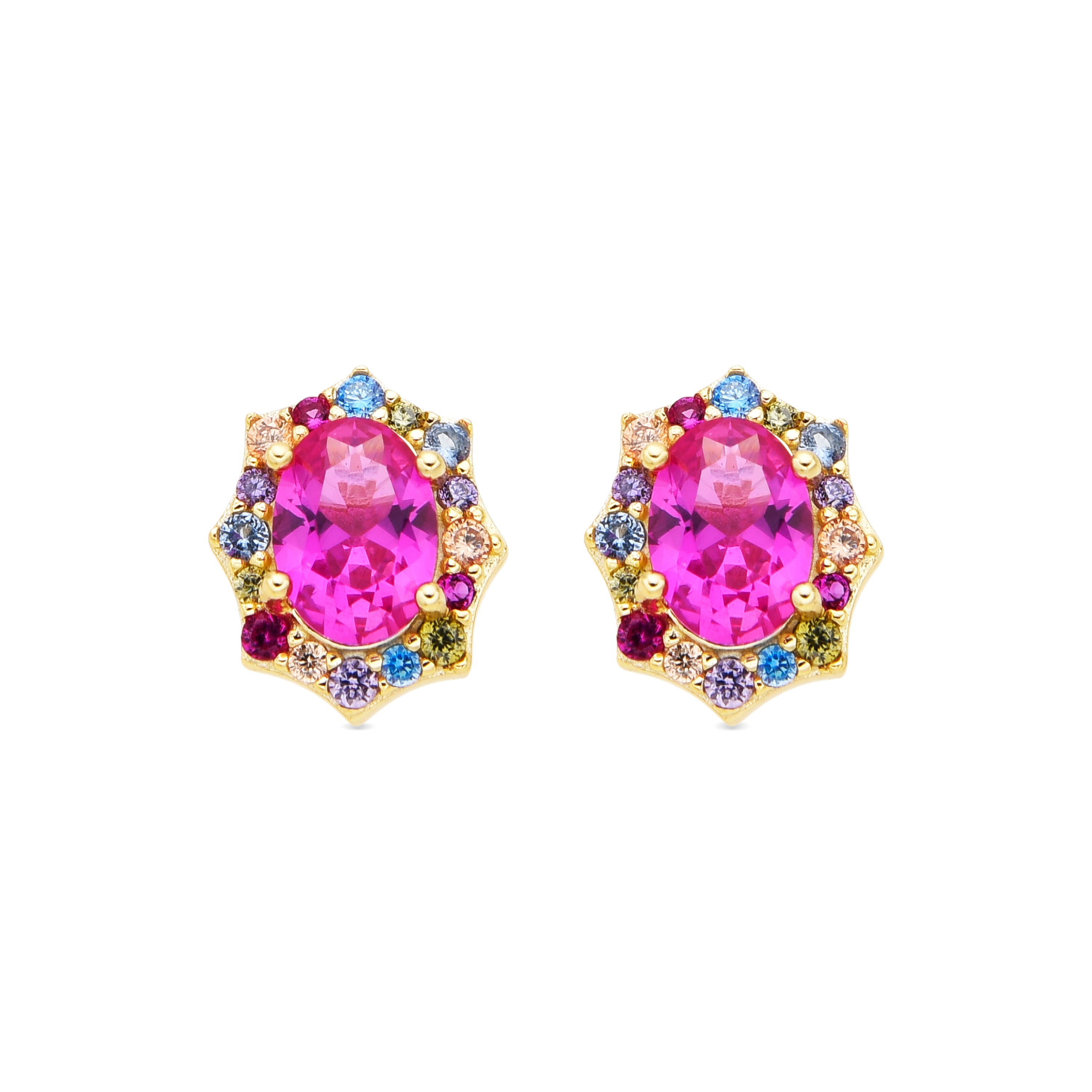 925 Sterling Silver and Ruby Zirconia Earrings, 18k Yellow Gold Finish - Mezay