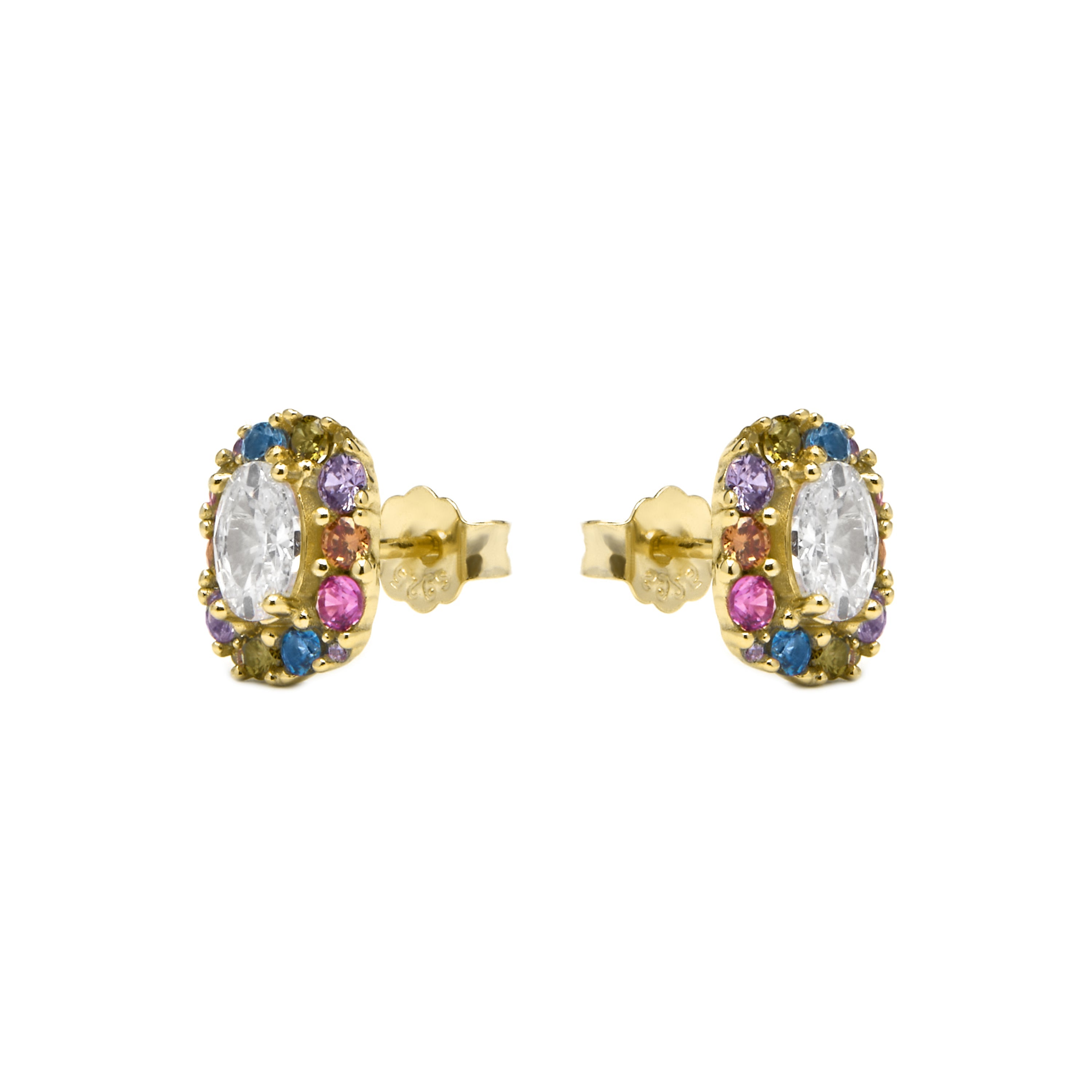 Pendientes de Plata de Ley 925 y Circonita Multicolor acabado oro amarillo de 18k - Mezay