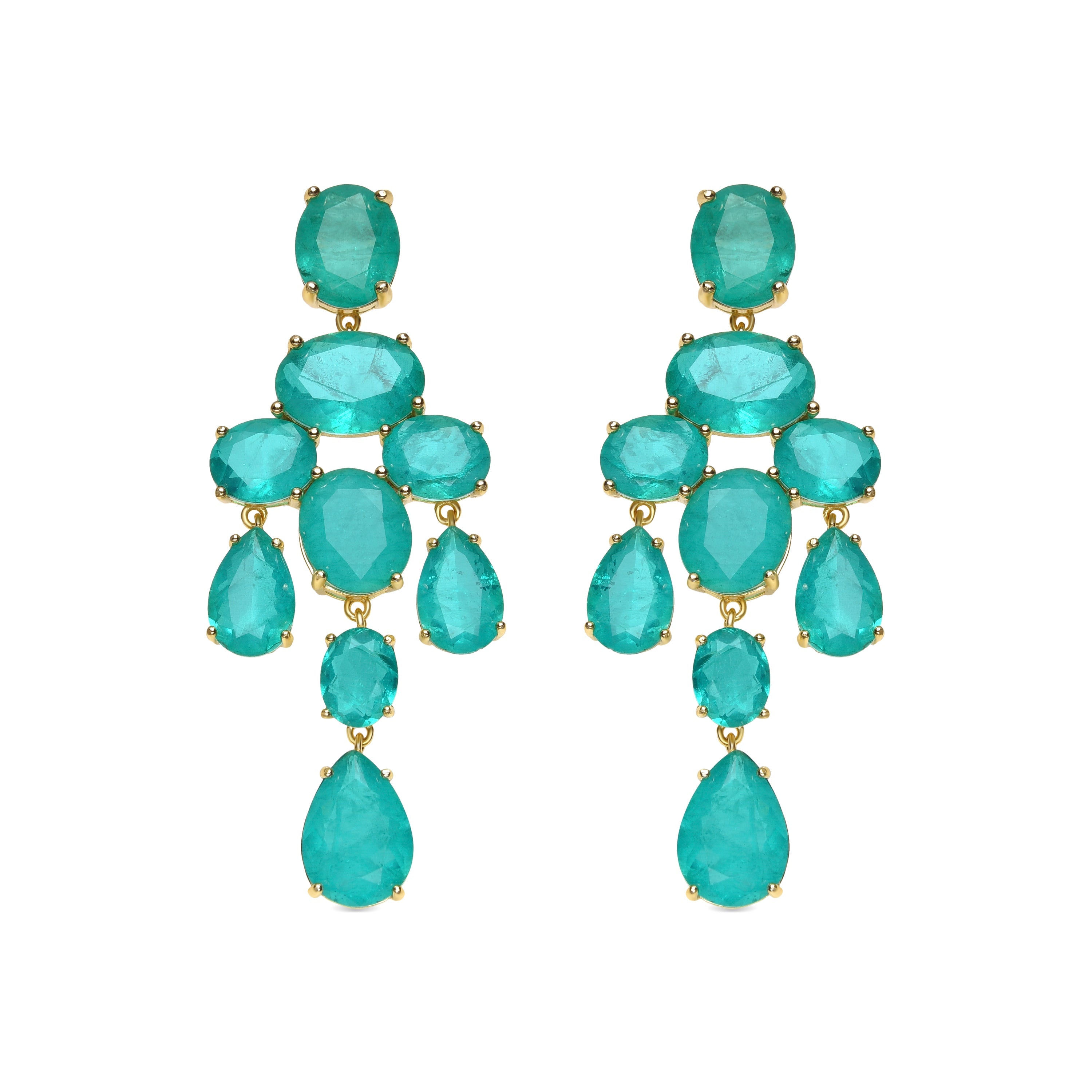 925 Sterling Silver and Paraiba Green Hydrothermal Quartz Earrings in 18k Yellow Gold Finish - Kimid