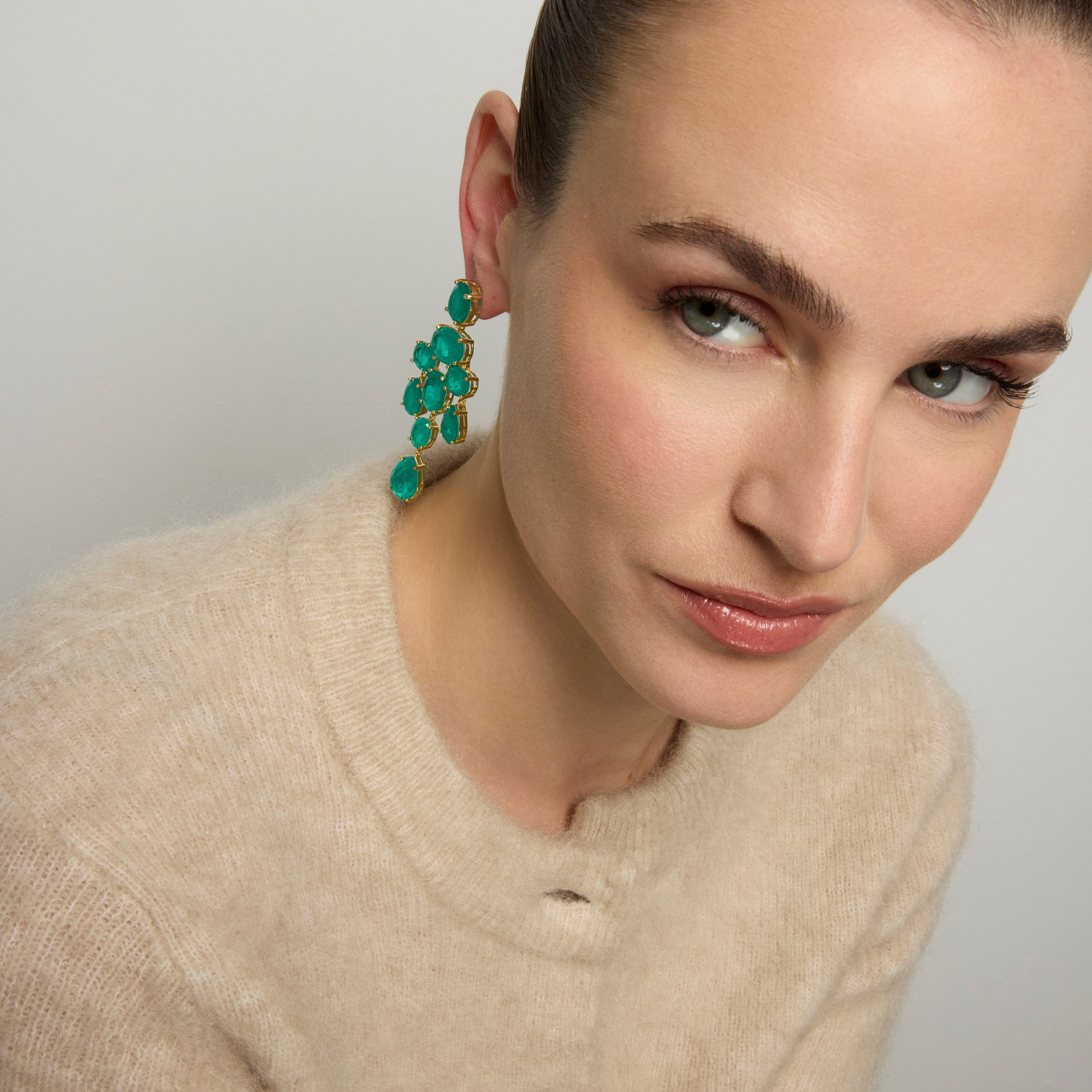 925 Sterling Silver and Paraiba Green Hydrothermal Quartz Earrings in 18k Yellow Gold Finish - Kimid