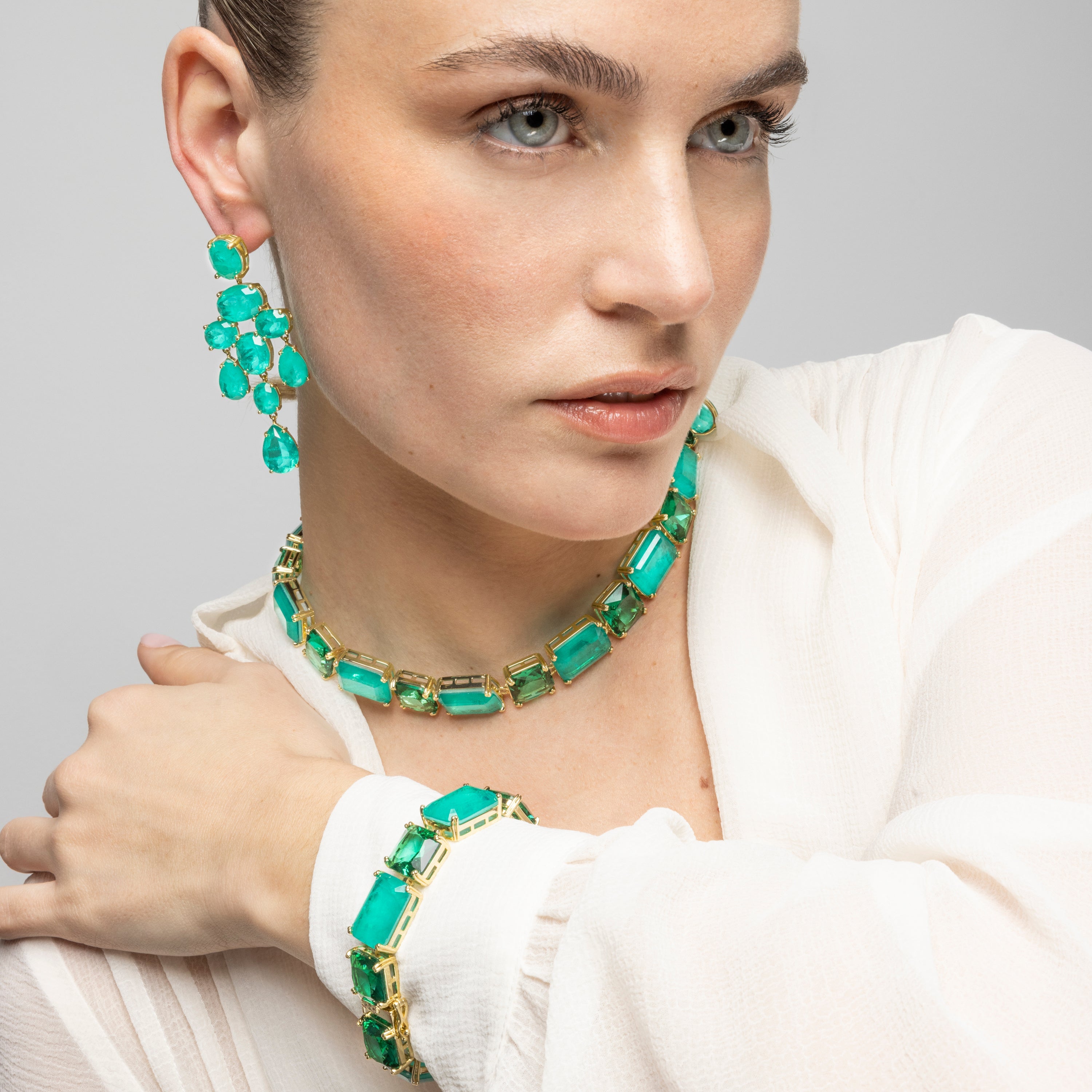 925 Sterling Silver and Paraiba Green Hydrothermal Quartz Earrings in 18k Yellow Gold Finish - Kimid
